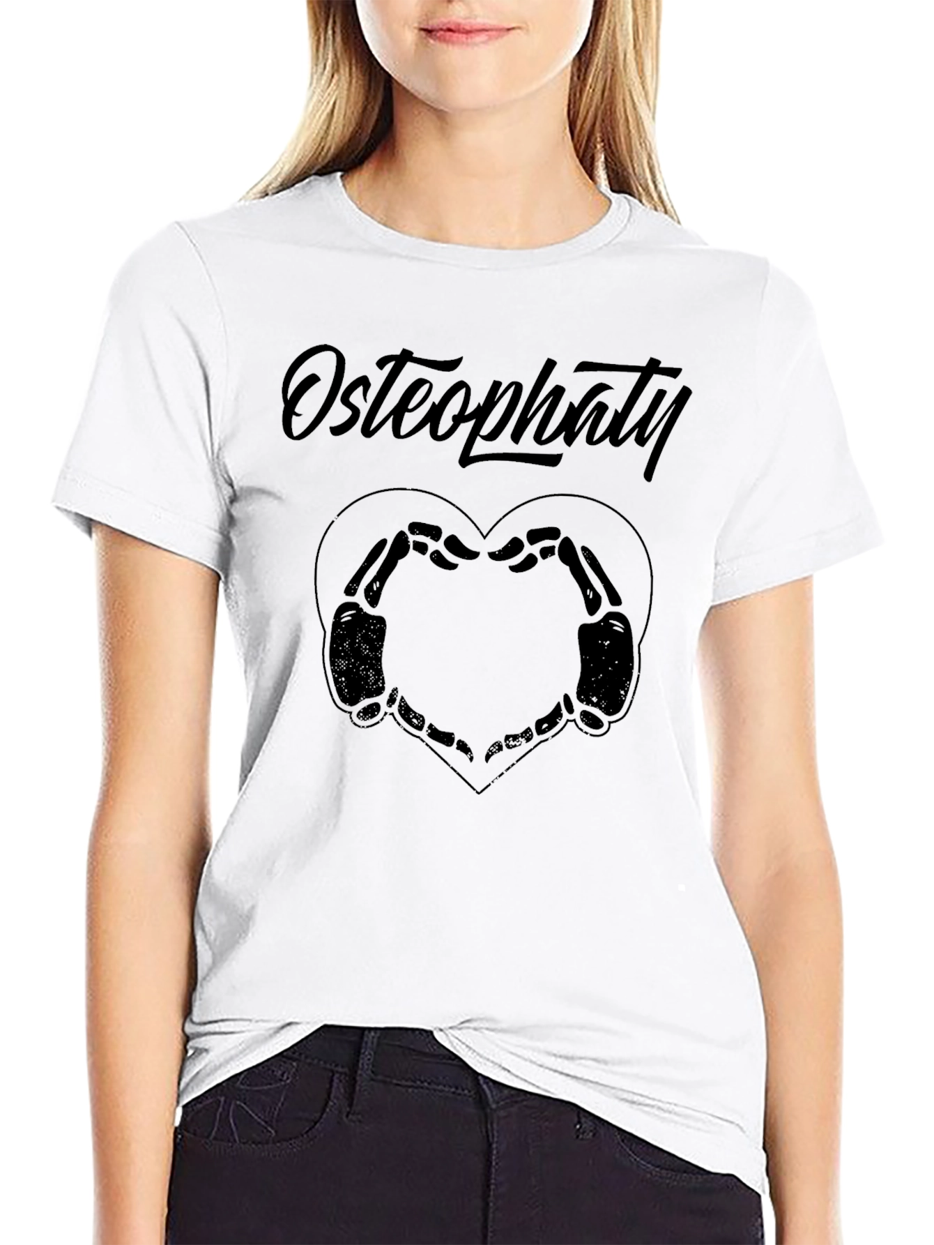 Osteopathy Skeleton Hand Heart Graphic Tee