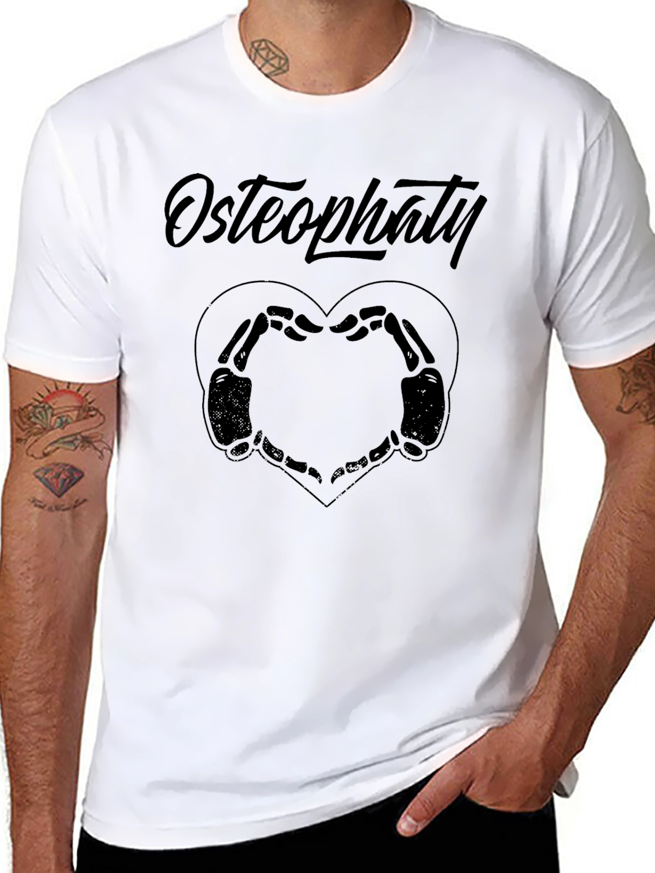 Osteopathy Skeleton Hand Heart Graphic Tee