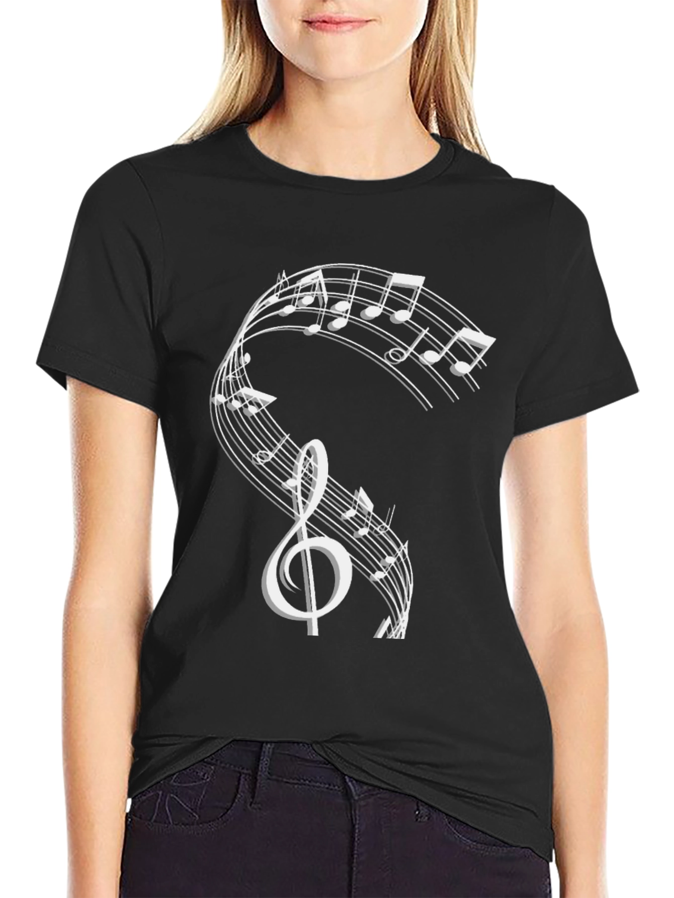 Musical Notes Graphic Tee - Black T-Shirt