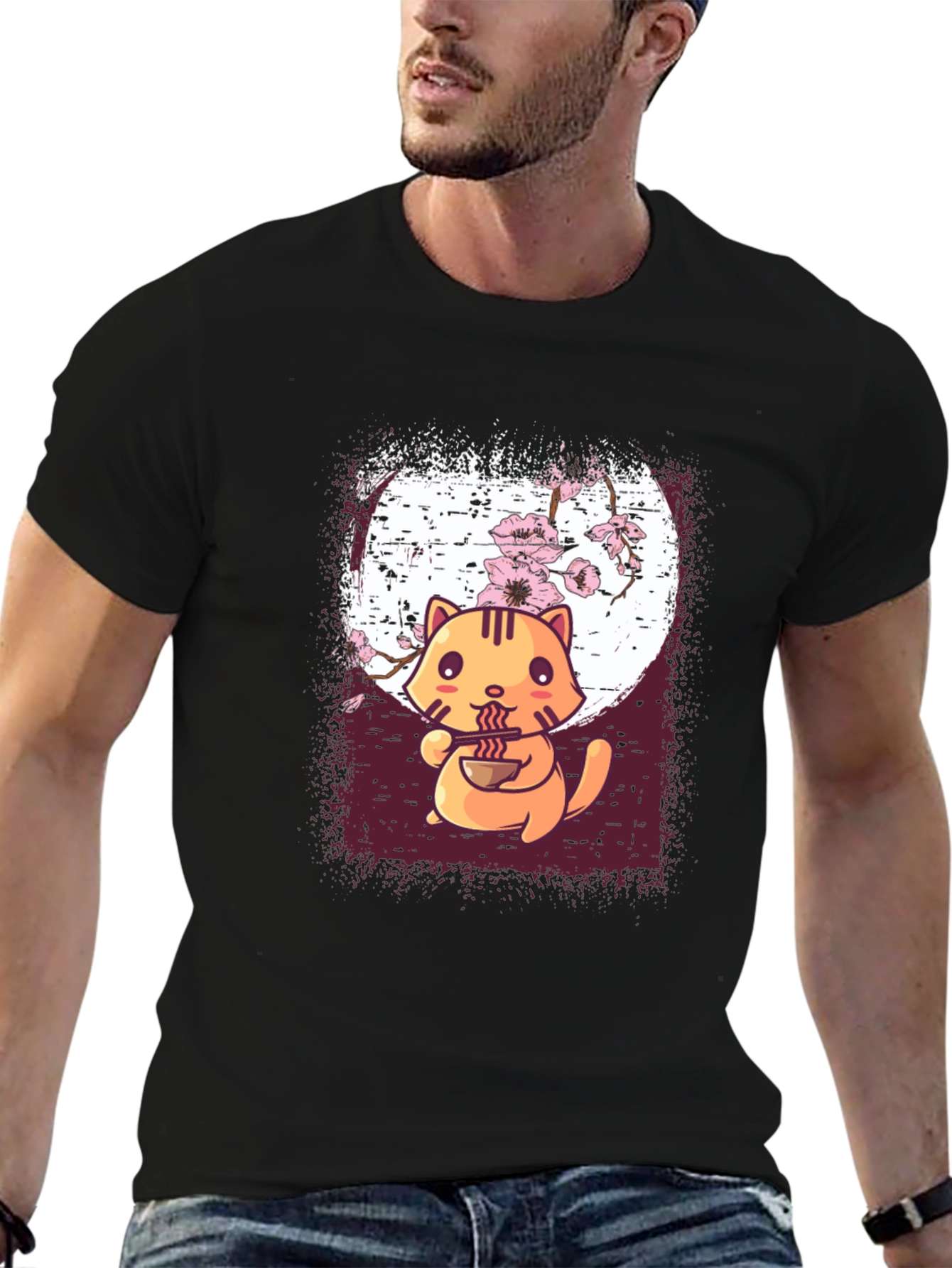 Ramen Cat Graphic Tee - Cute Anime Style