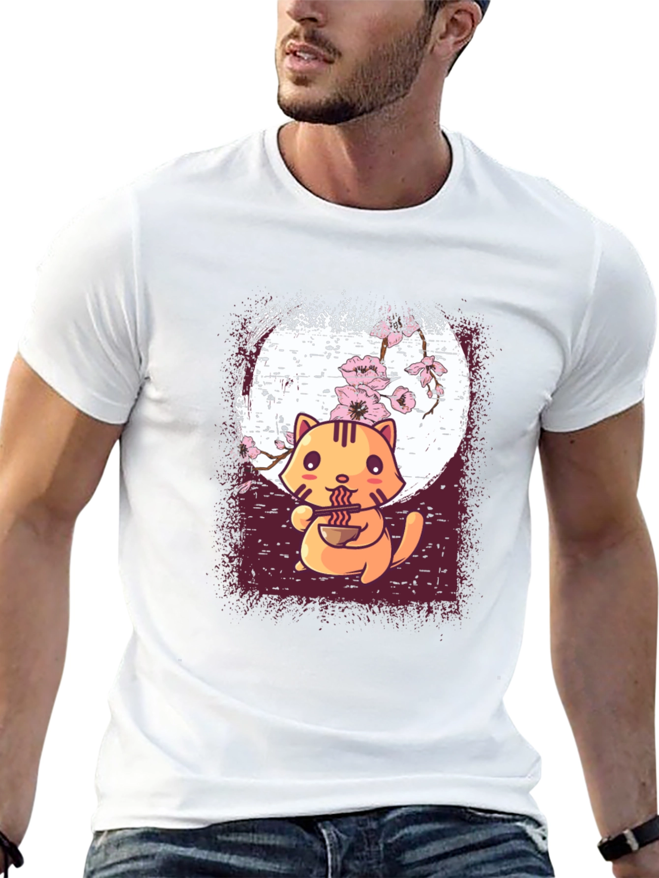 Ramen Cat Graphic Tee - Cute Anime Style