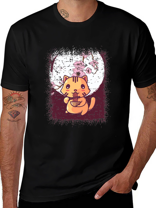 Ramen Cat Graphic Tee - Cute Anime Style
