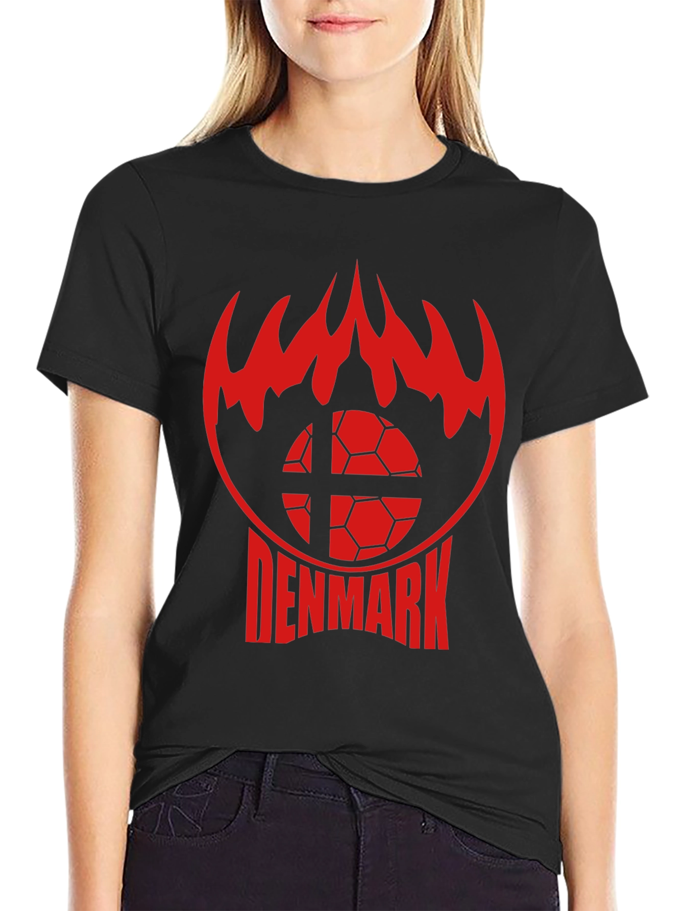 Denmark Soccer T-Shirt - Red Flames Graphic Tee