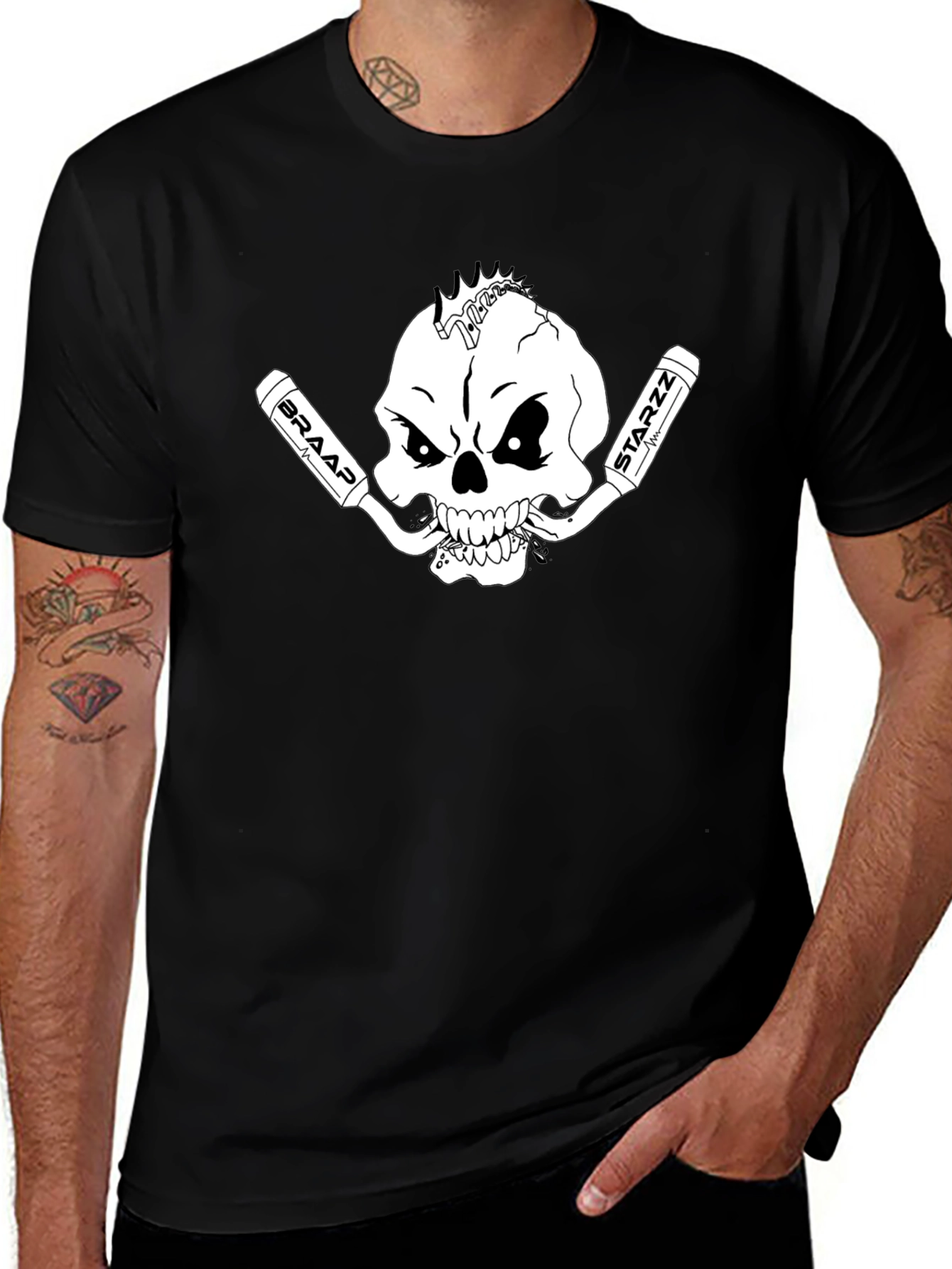 Skull & Exhaust Pipes Graphic Tee - Black