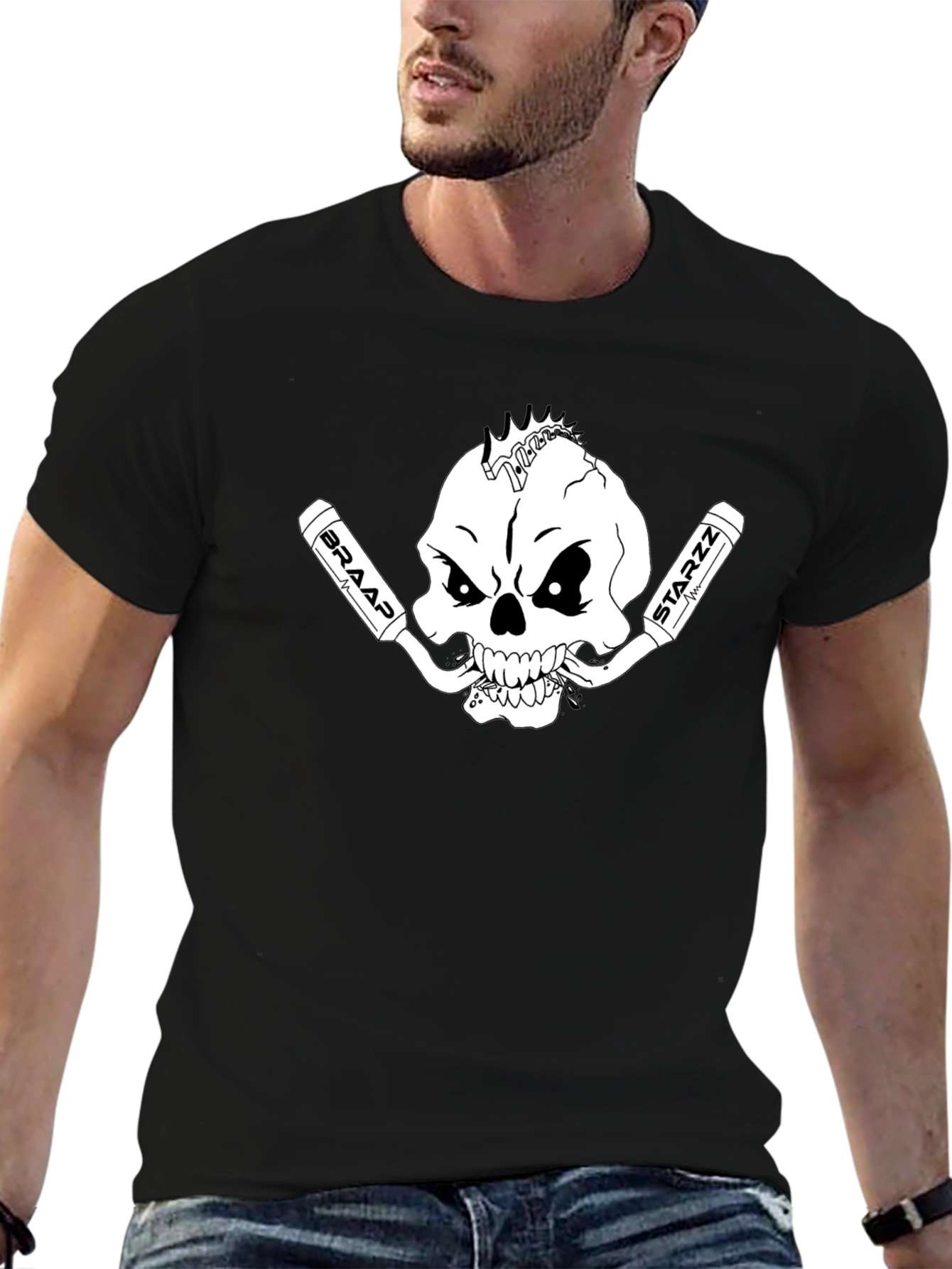 Skull & Exhaust Pipes Graphic Tee - Black