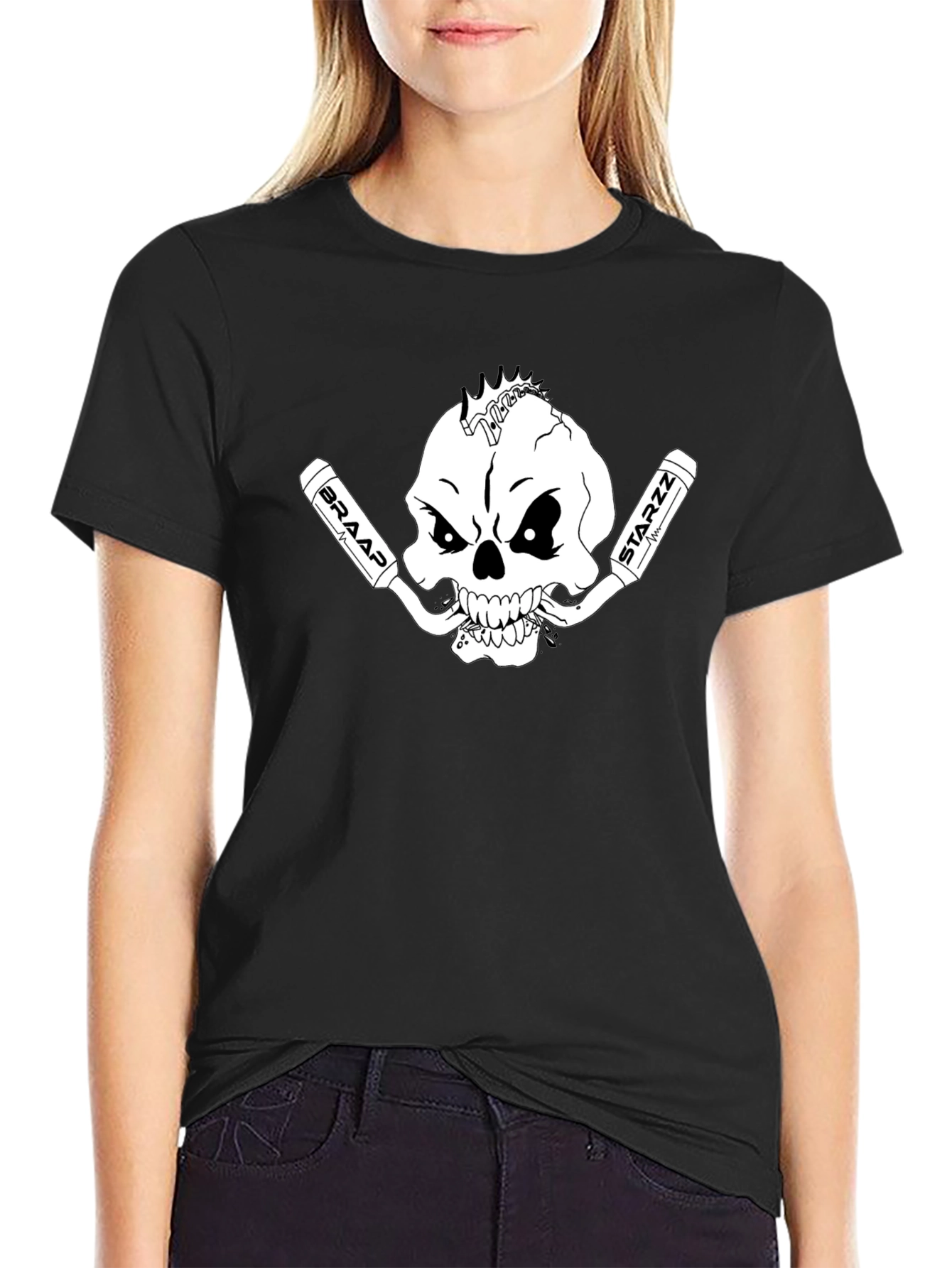 Skull & Exhaust Pipes Graphic Tee - Black