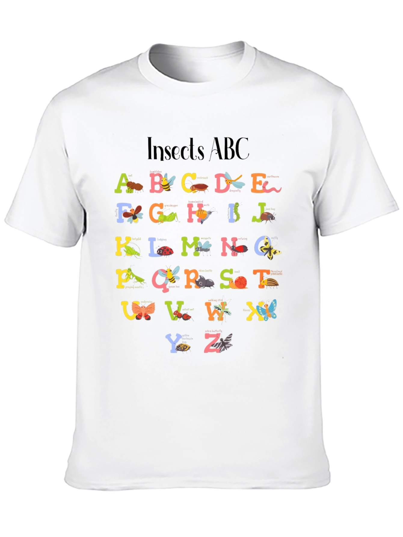 Insects ABC Graphic Print Black T-Shirt