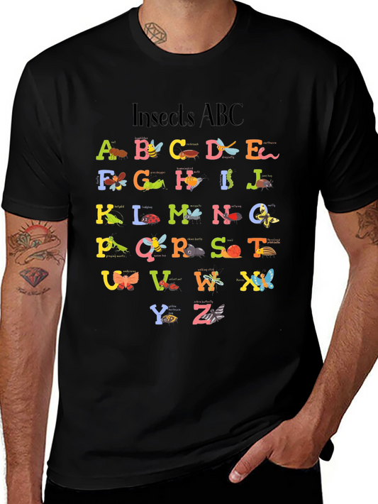 Insects ABC Graphic Print Black T-Shirt