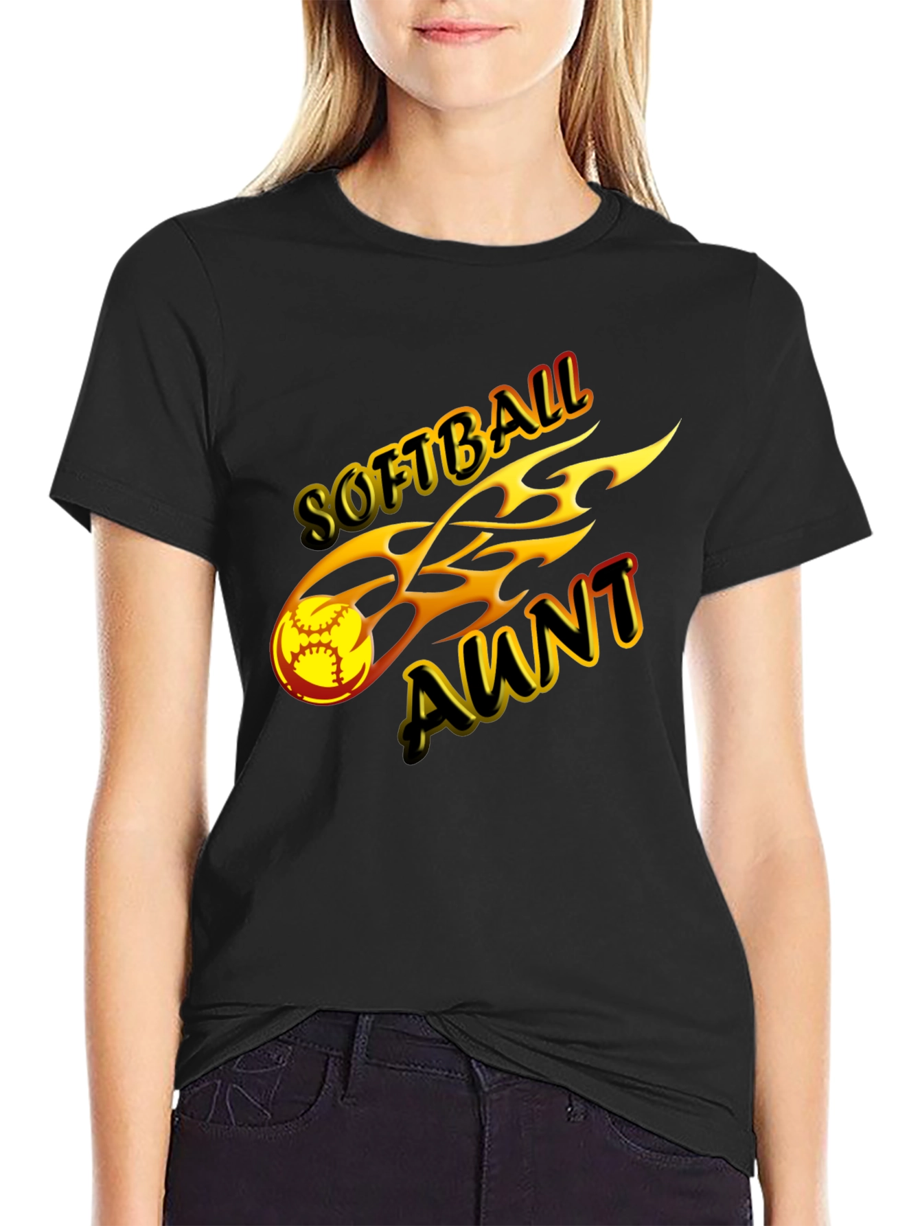 Softball Aunt Graphic Tee - Black