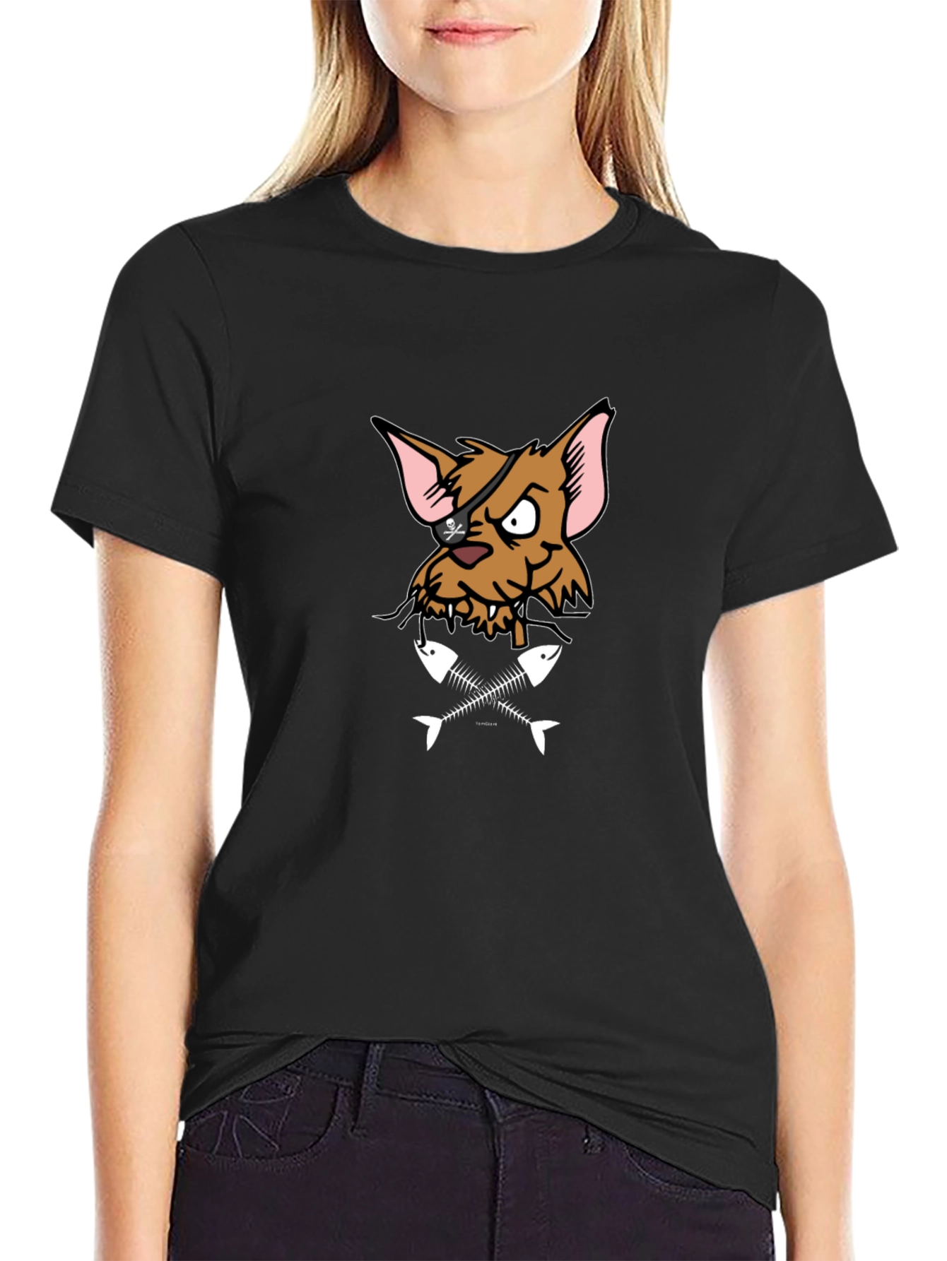 Pirate Cat T-Shirt - Fish Bones Design
