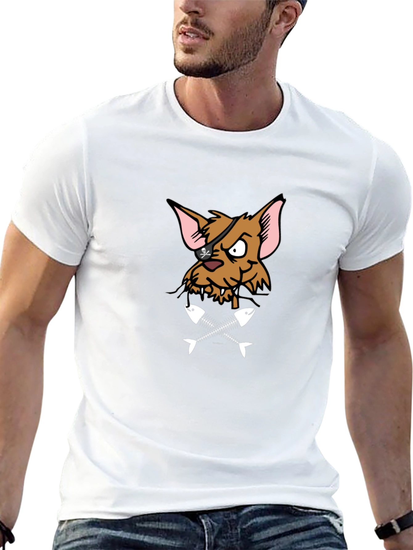 Pirate Cat T-Shirt - Fish Bones Design