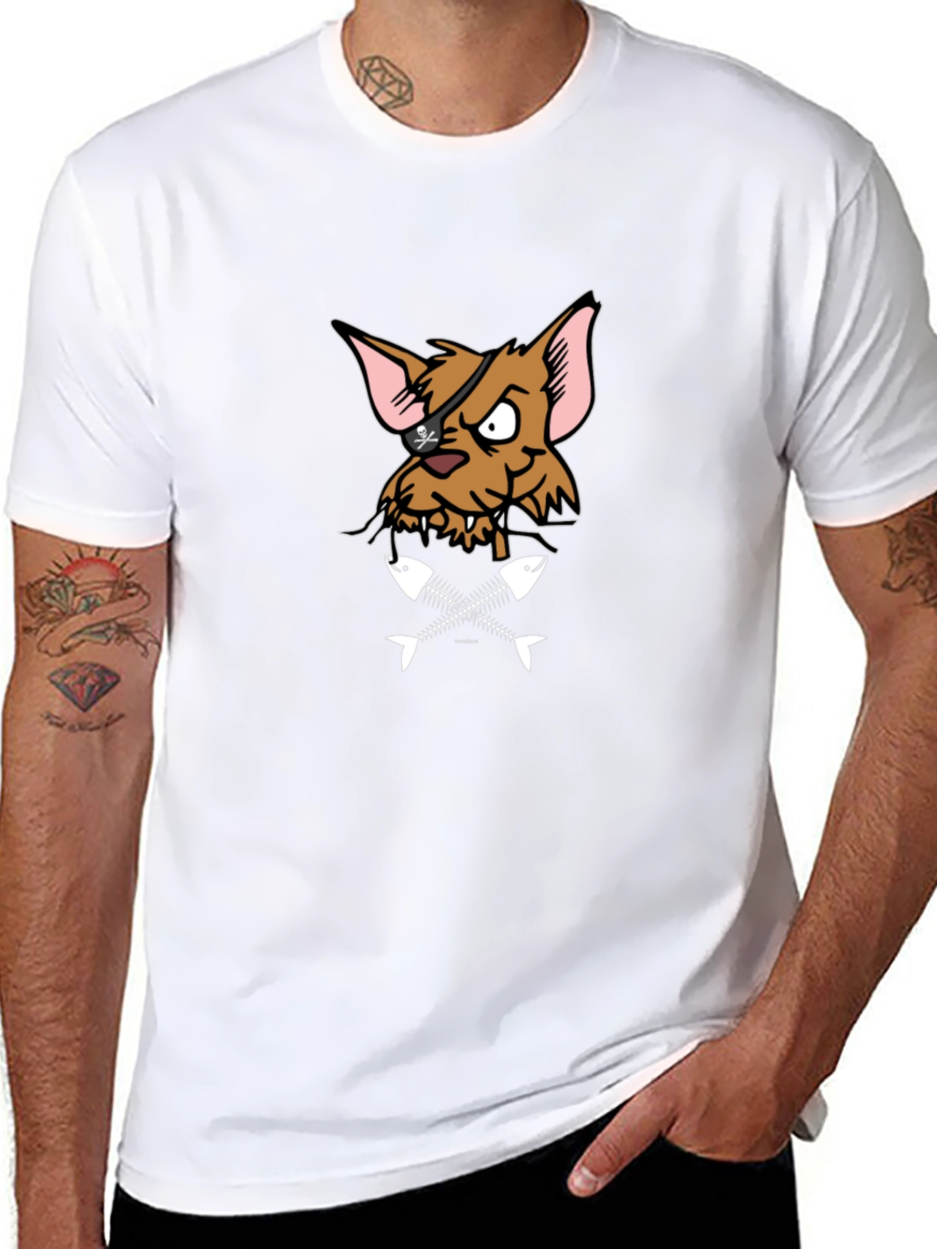 Pirate Cat T-Shirt - Fish Bones Design