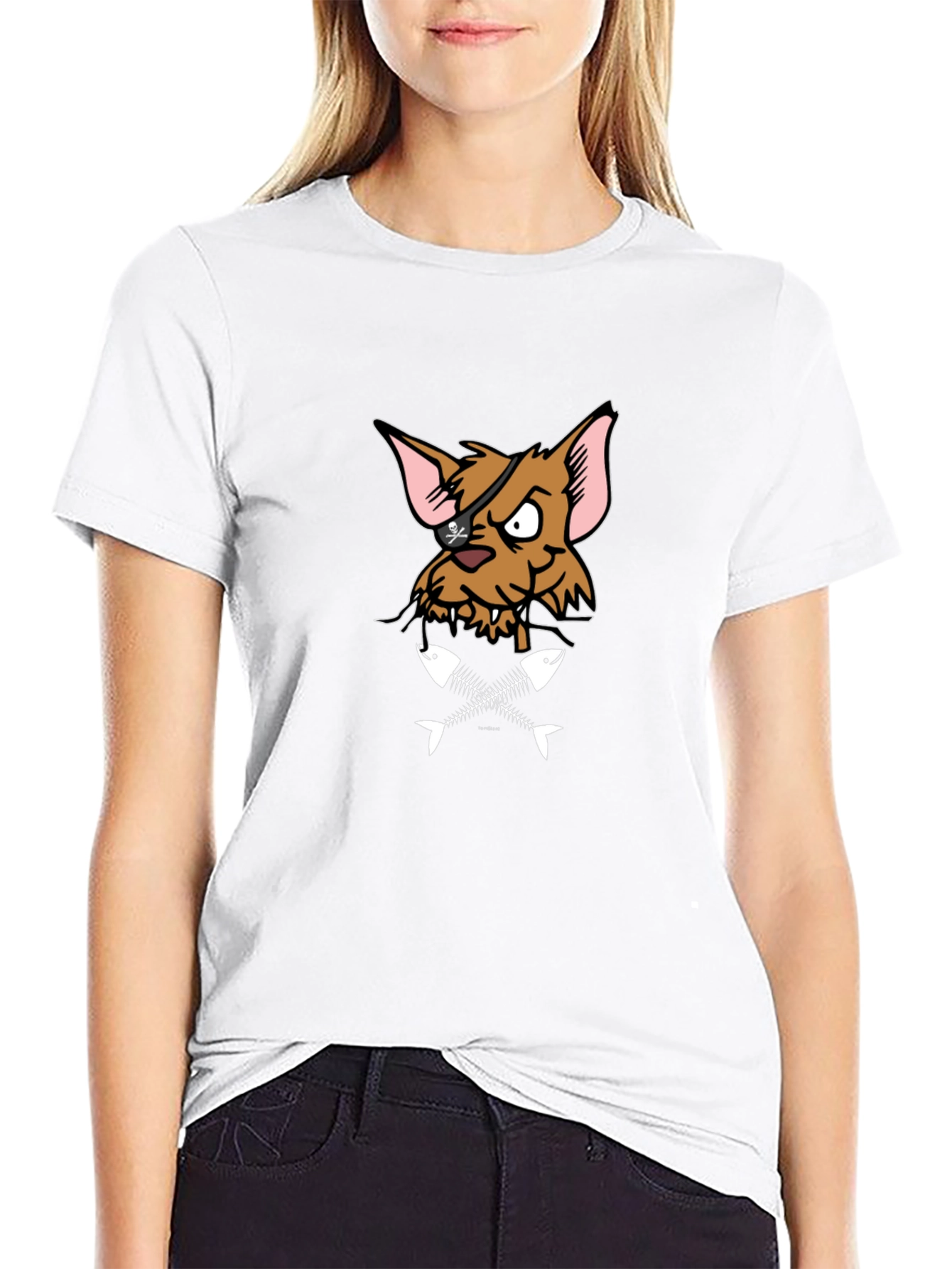 Pirate Cat T-Shirt - Fish Bones Design
