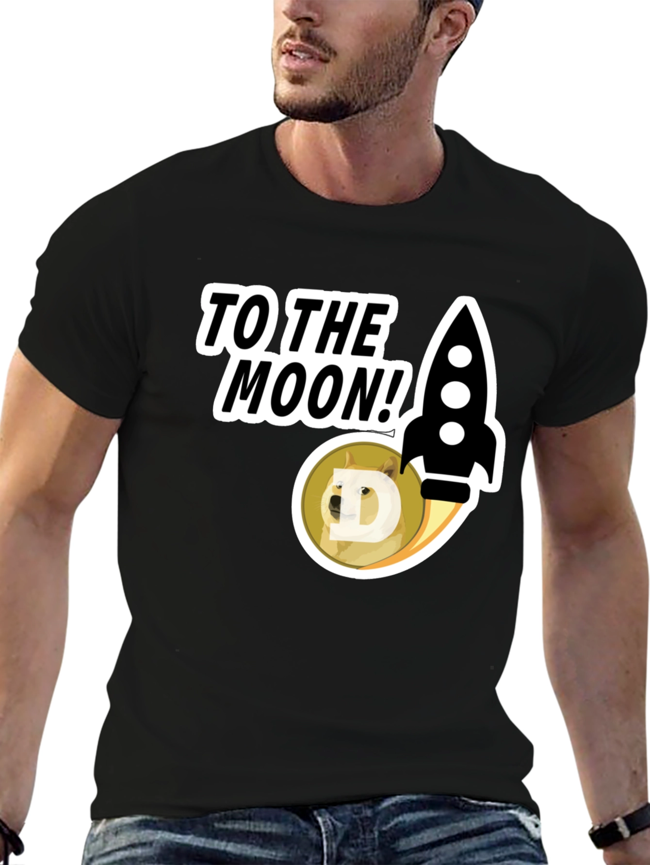 To the Moon! Doge Rocket Graphic Tee