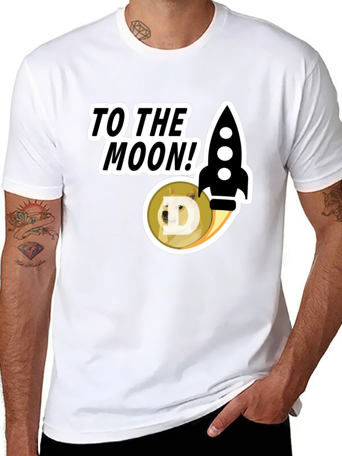 To the Moon! Doge Rocket Graphic Tee