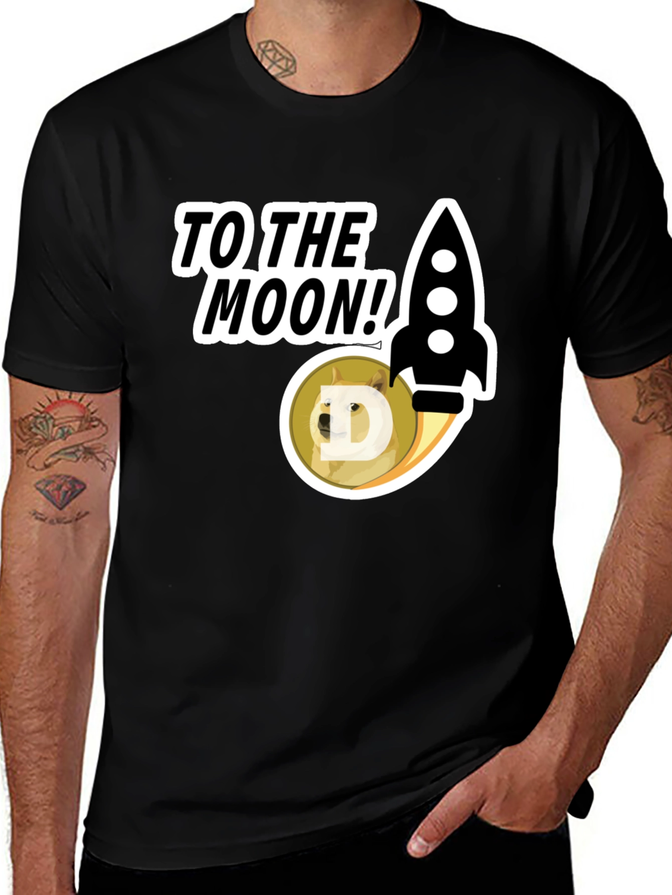 To the Moon! Doge Rocket Graphic Tee