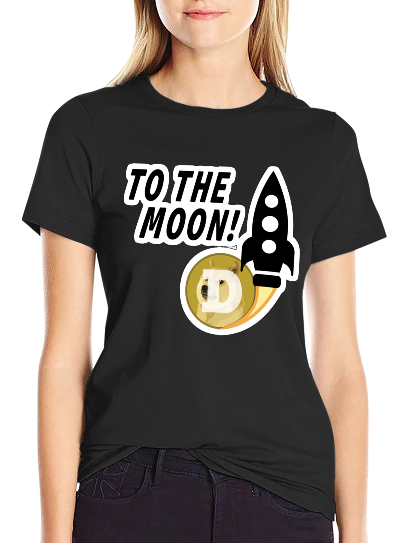 To the Moon! Doge Rocket Graphic Tee