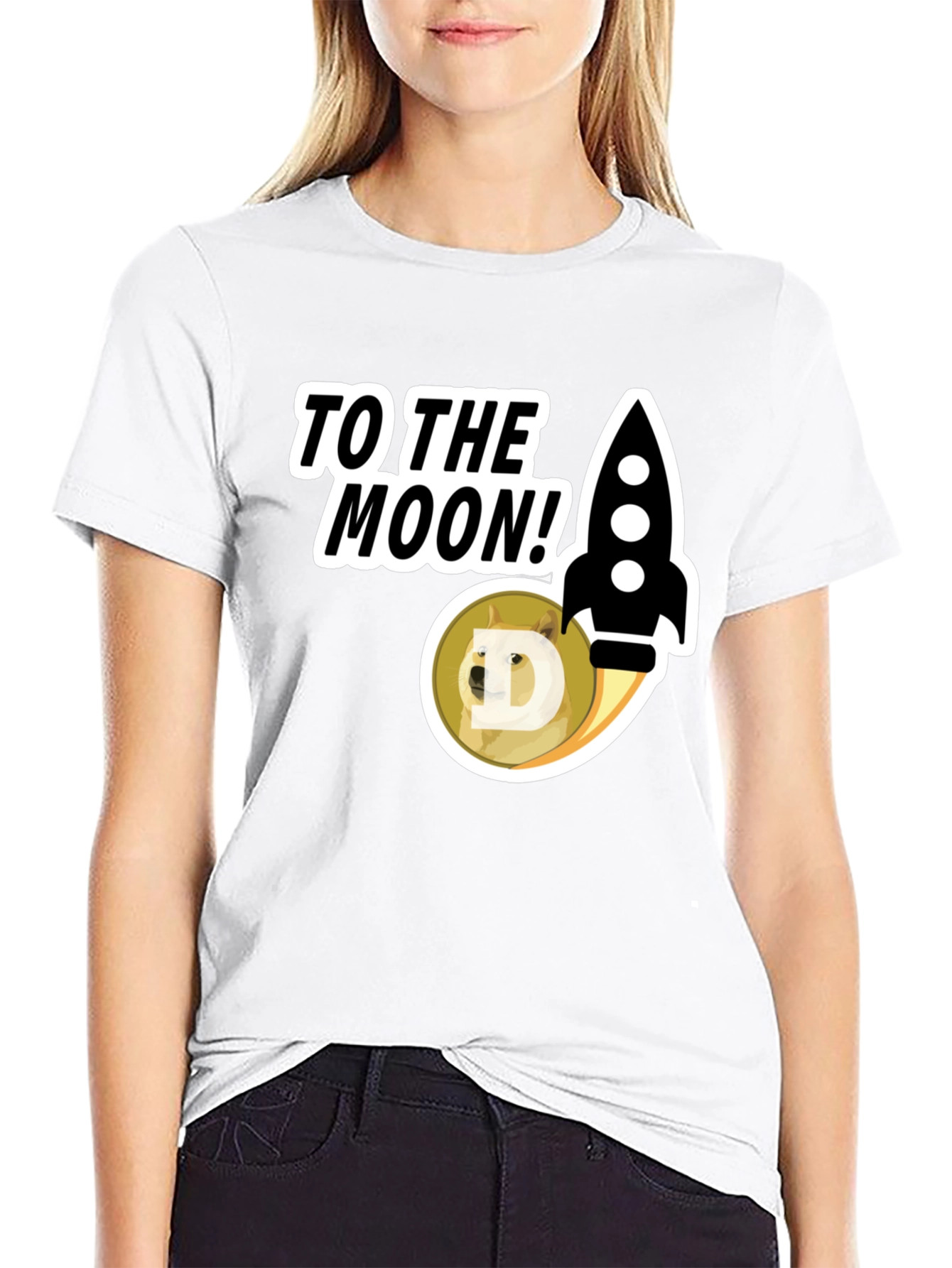 To the Moon! Doge Rocket Graphic Tee