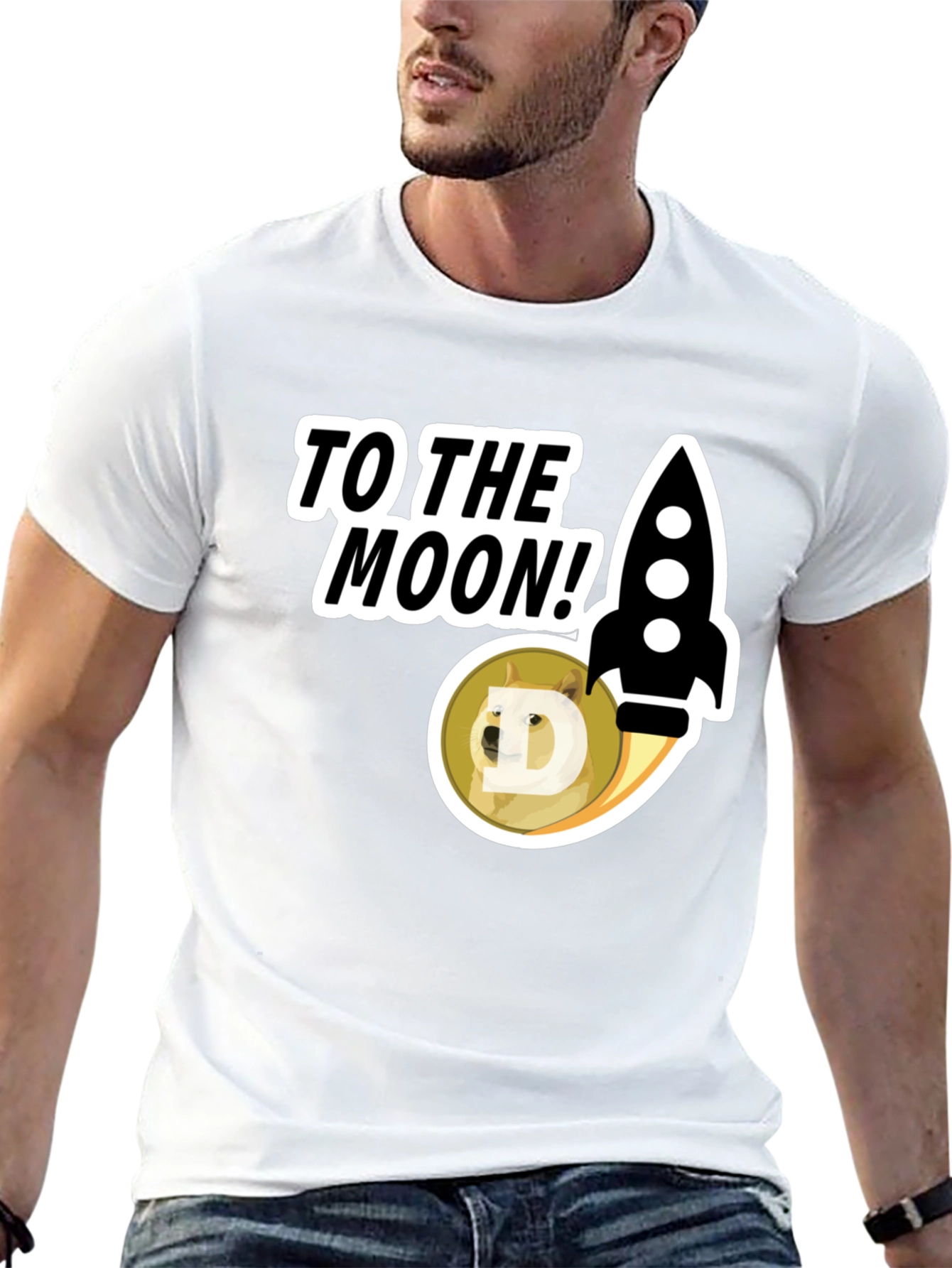 To the Moon! Doge Rocket Graphic Tee