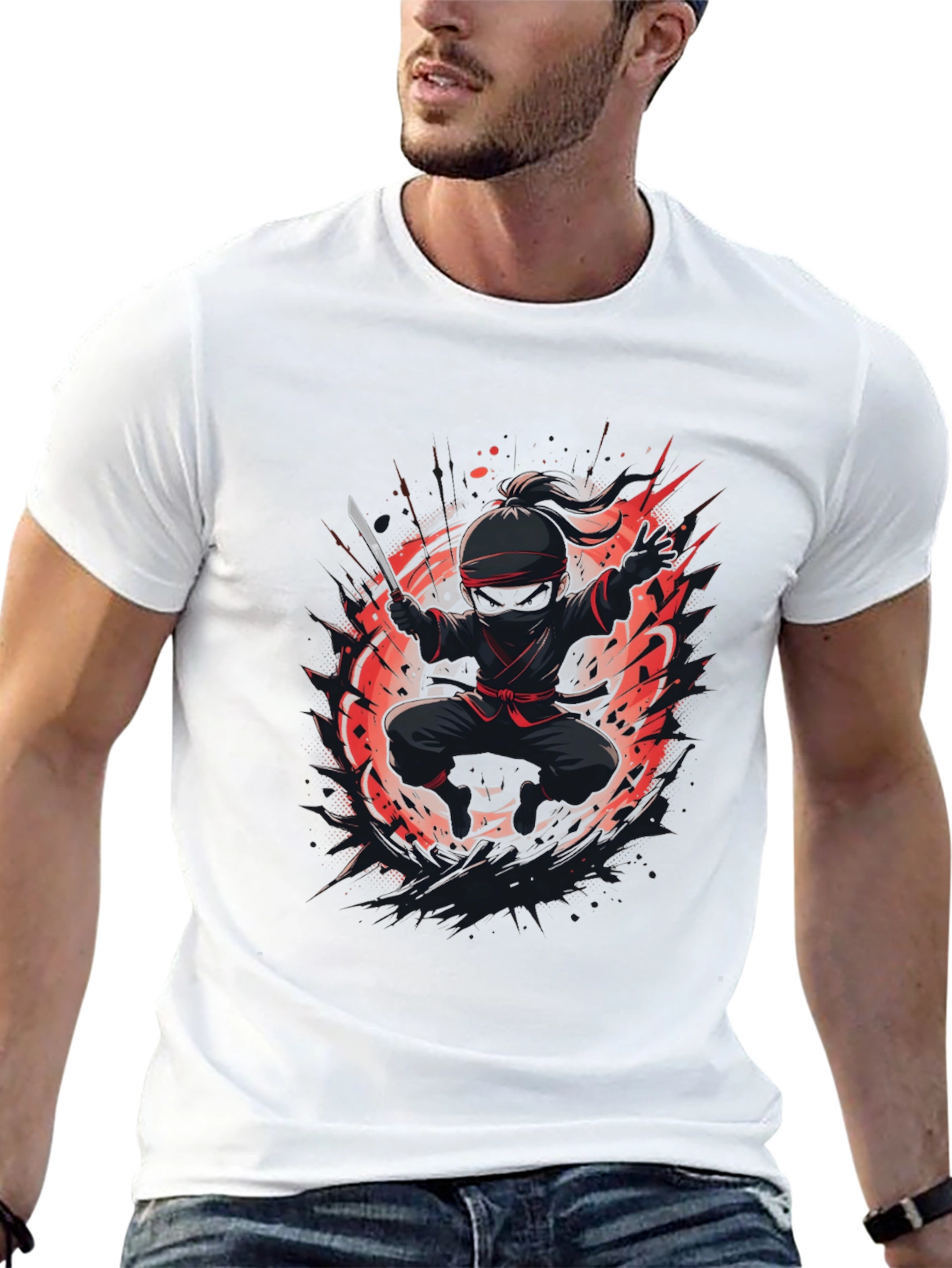 Ninja Warrior Graphic Tee - Black Cotton T-Shirt