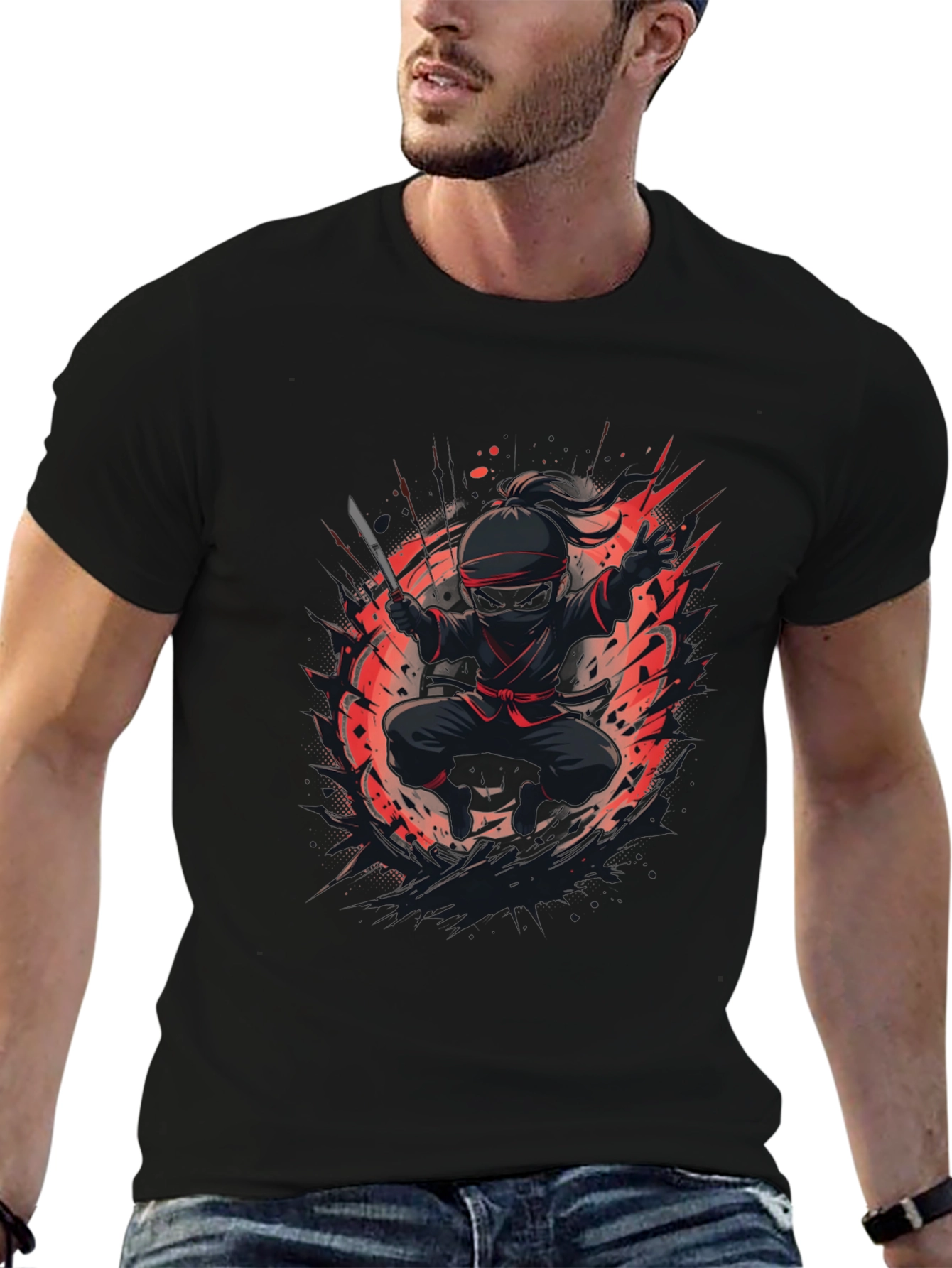 Ninja Warrior Graphic Tee - Black Cotton T-Shirt