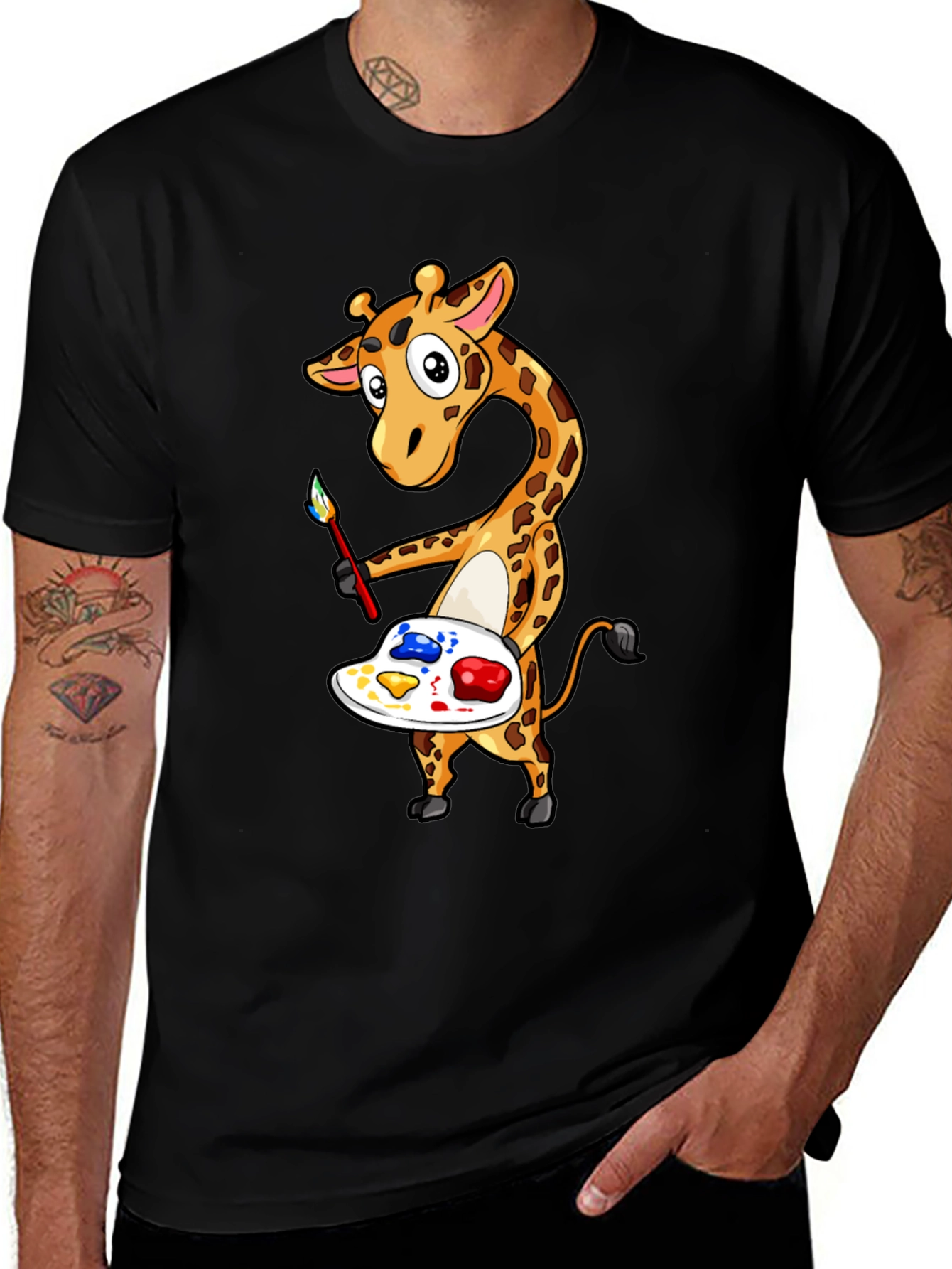 Giraffe Artist Graphic Tee - Black