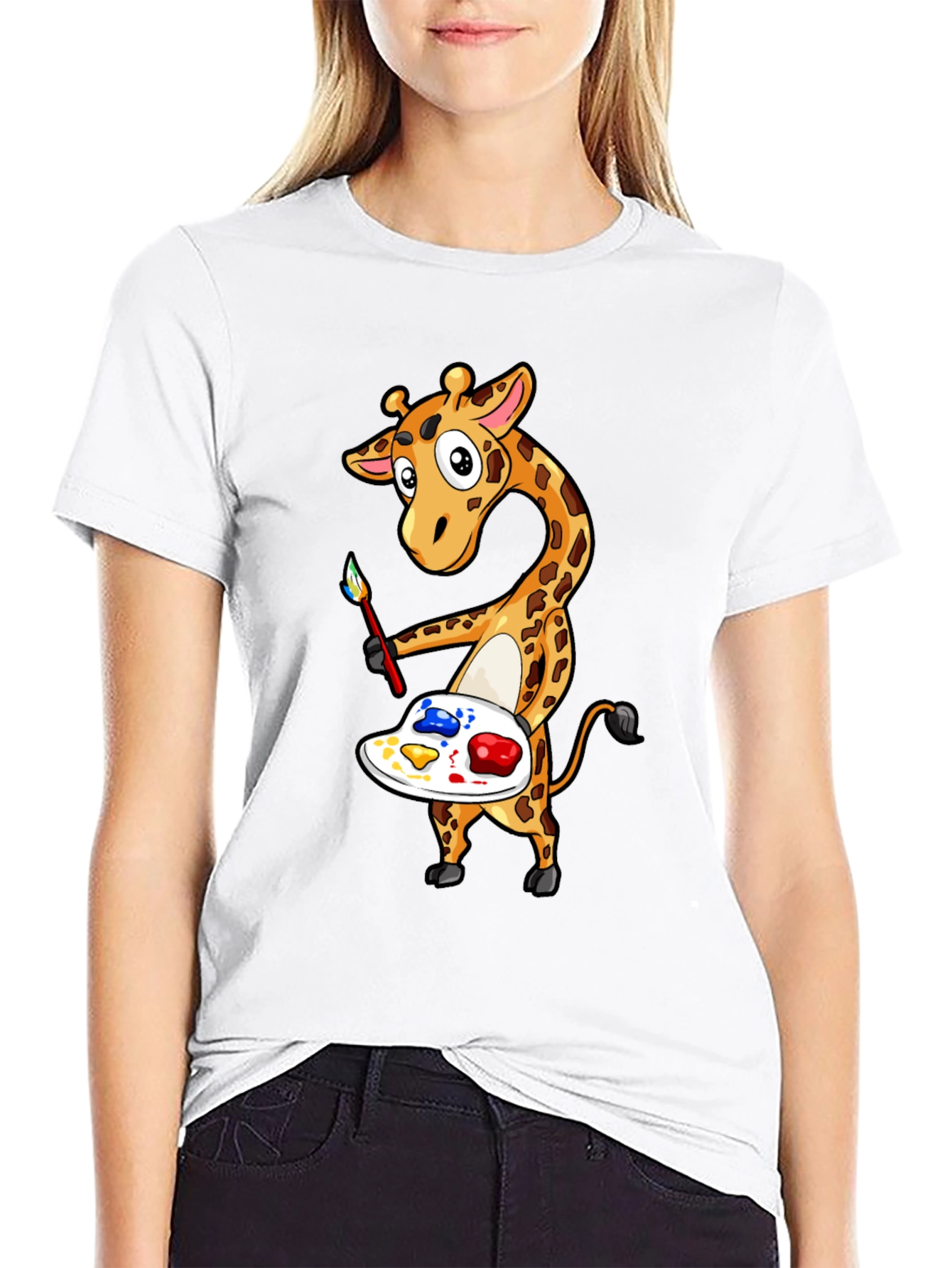 Giraffe Artist Graphic Tee - Black