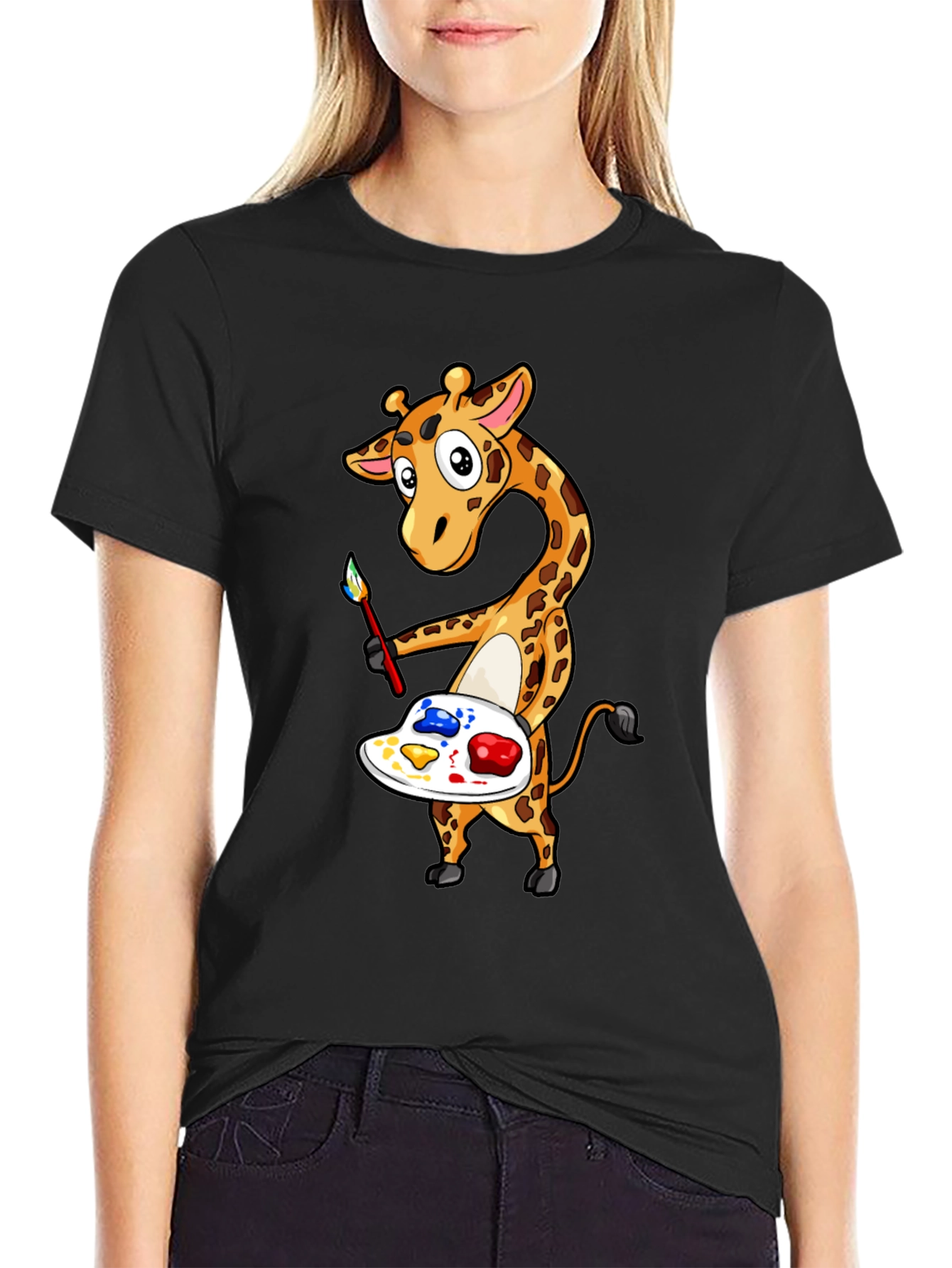 Giraffe Artist Graphic Tee - Black