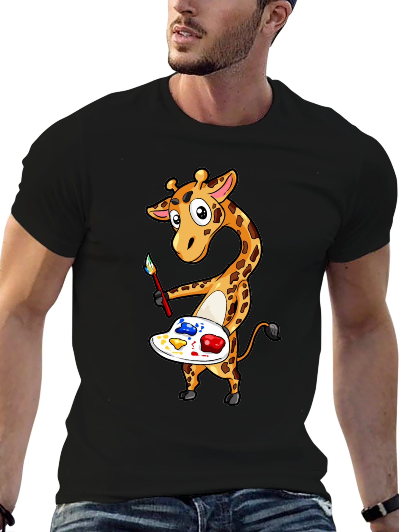 Giraffe Artist Graphic Tee - Black
