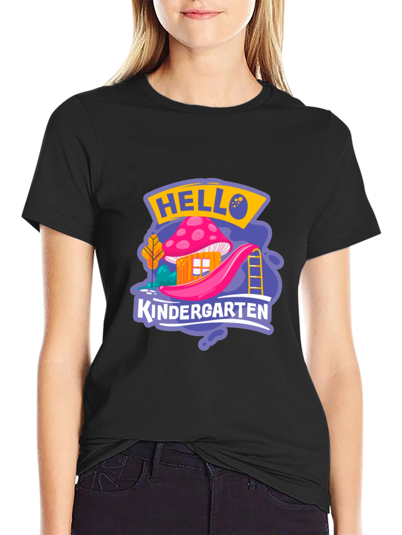 Hello Kindergarten Black T-Shirt