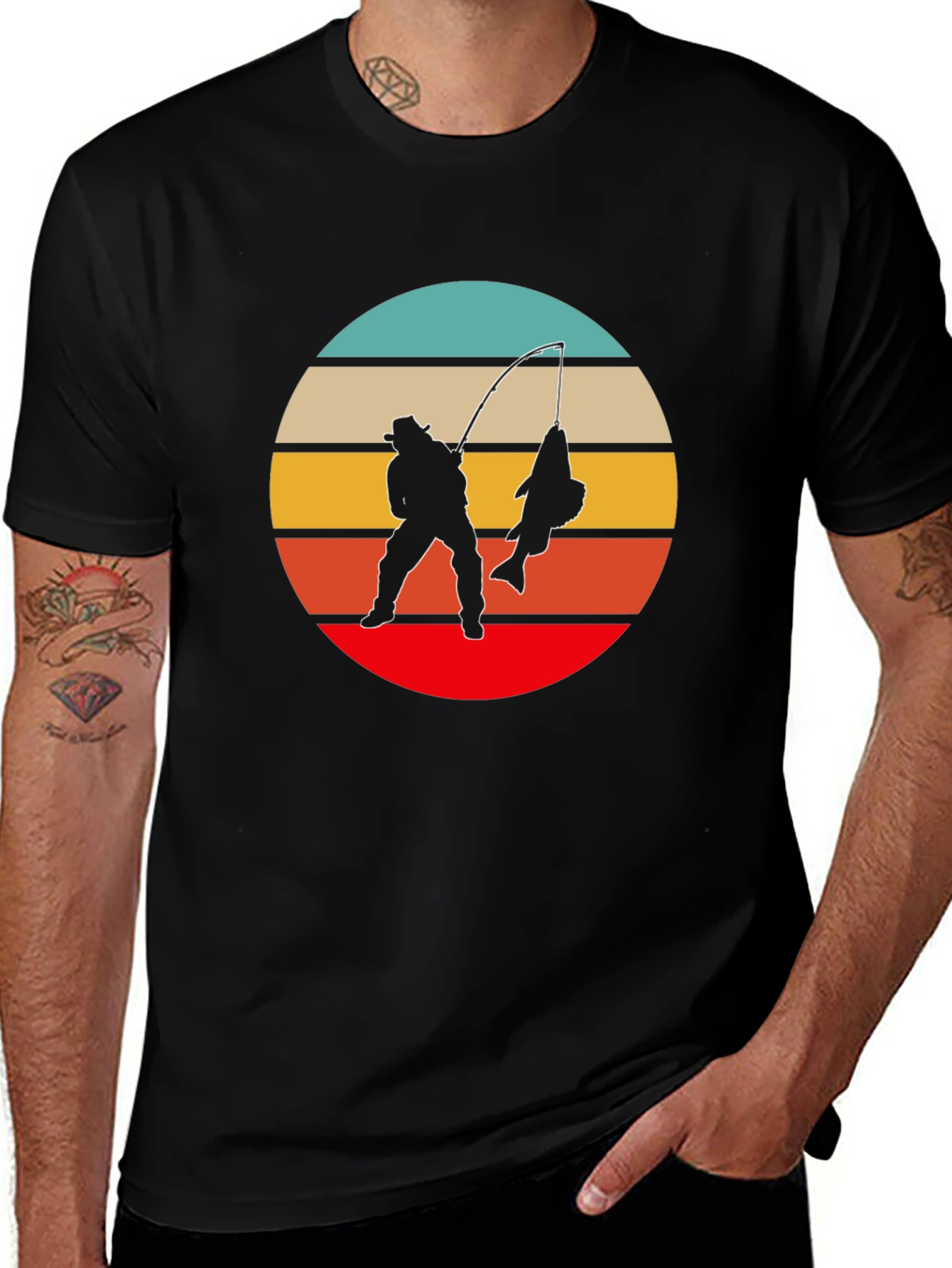 Retro Fishing T-Shirt - Fisherman Silhouette Design