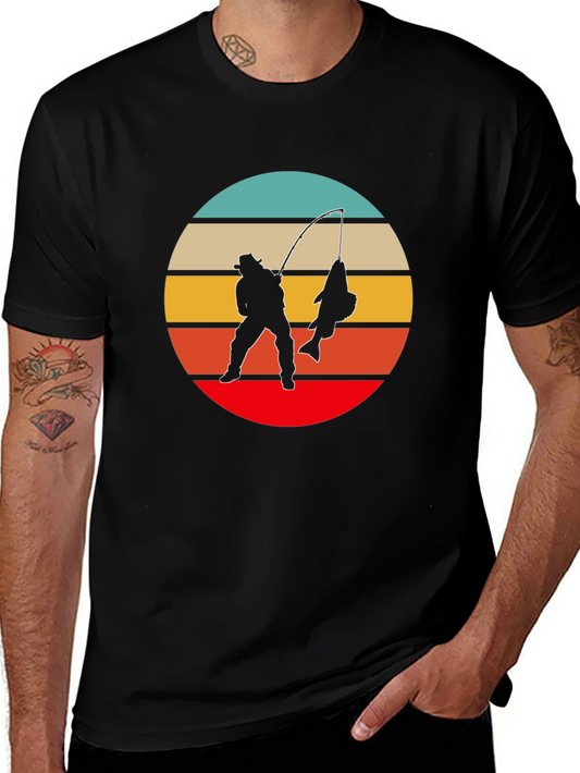 Retro Fishing T-Shirt - Fisherman Silhouette Design