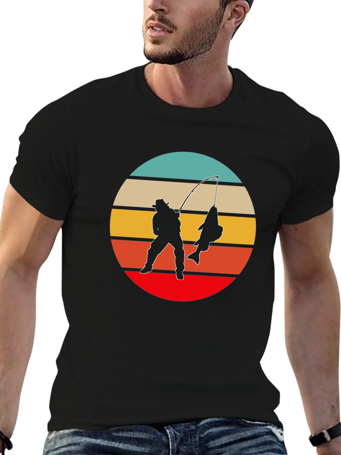 Retro Fishing T-Shirt - Fisherman Silhouette Design
