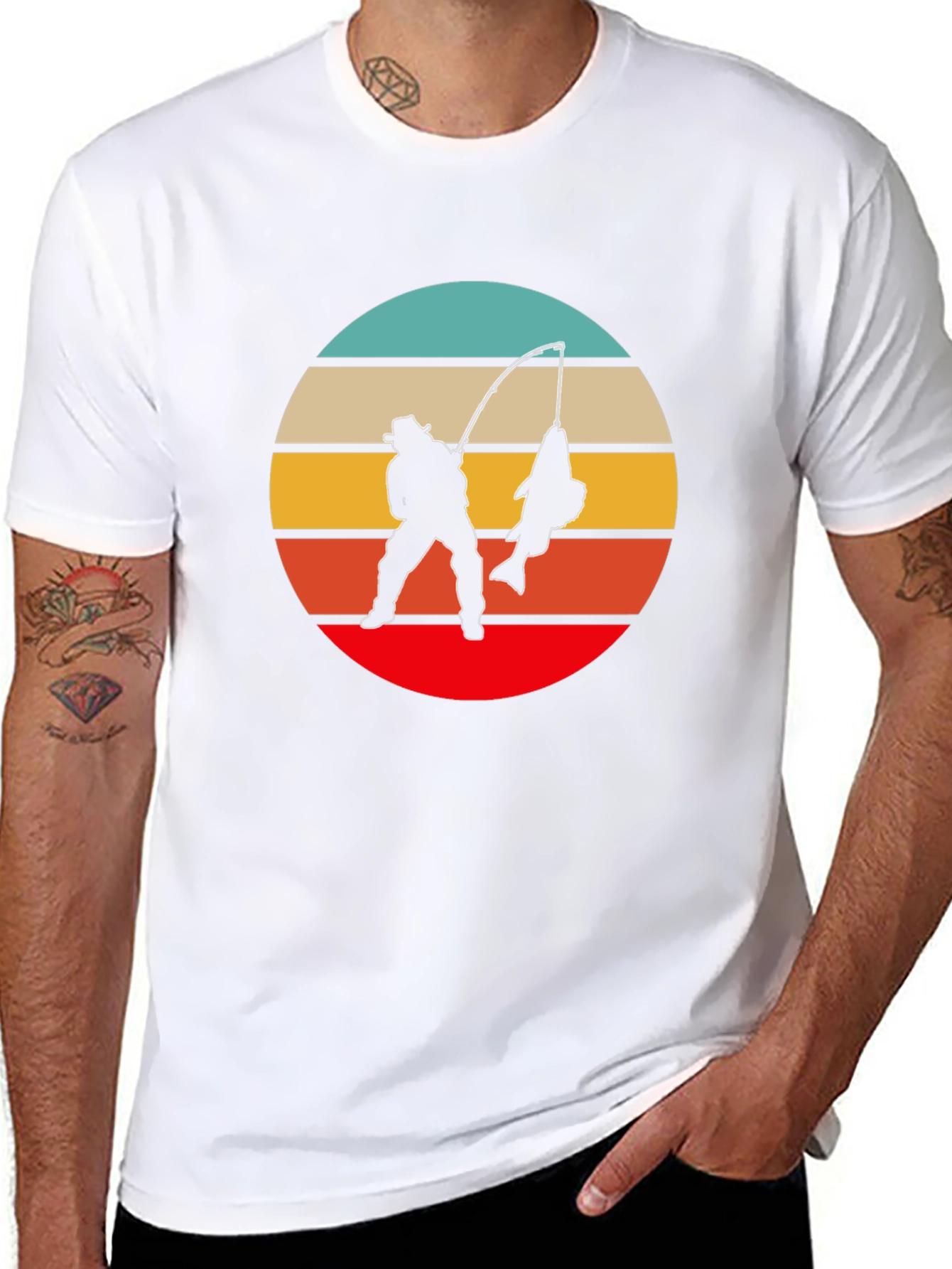Retro Fishing T-Shirt - Fisherman Silhouette Design