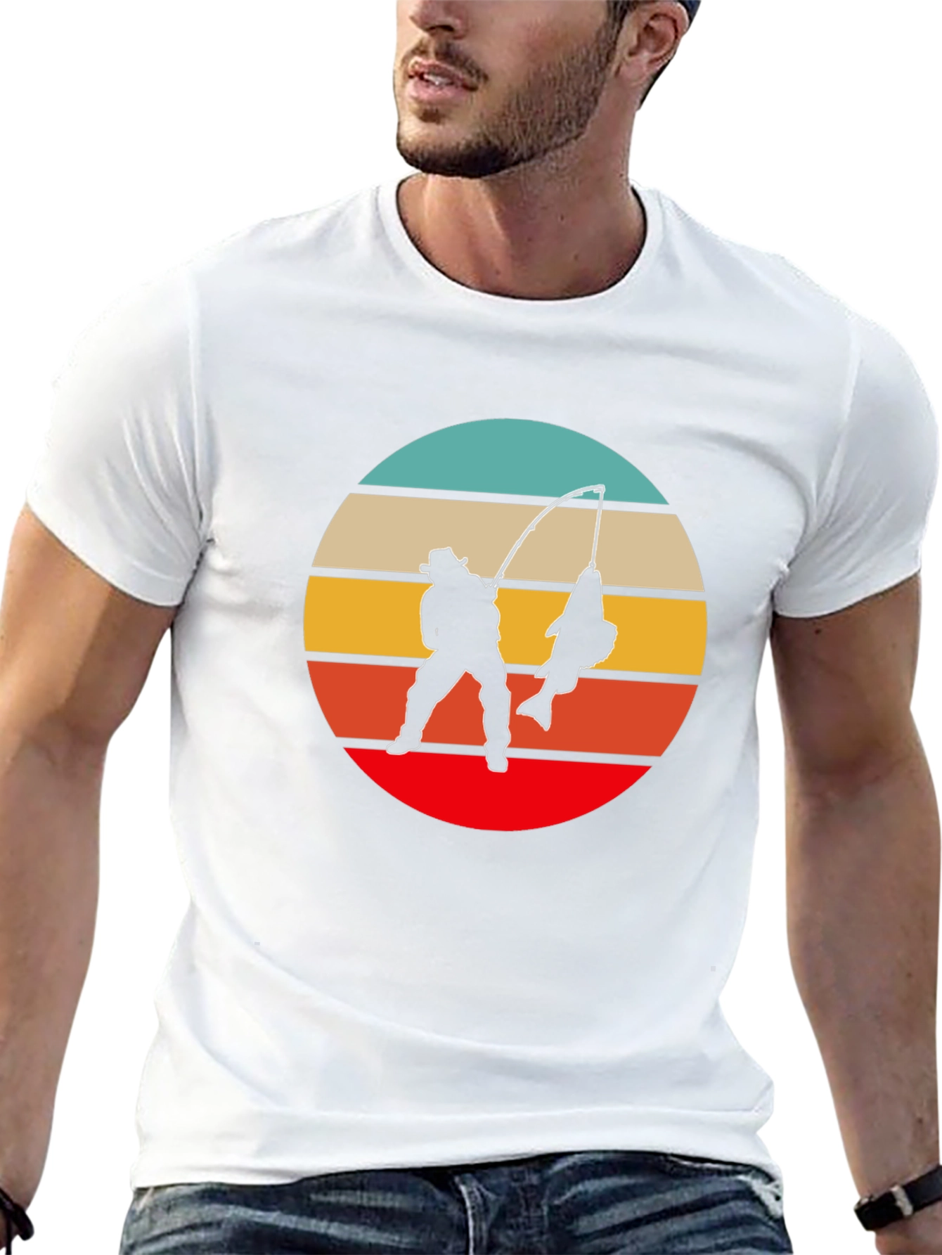 Retro Fishing T-Shirt - Fisherman Silhouette Design