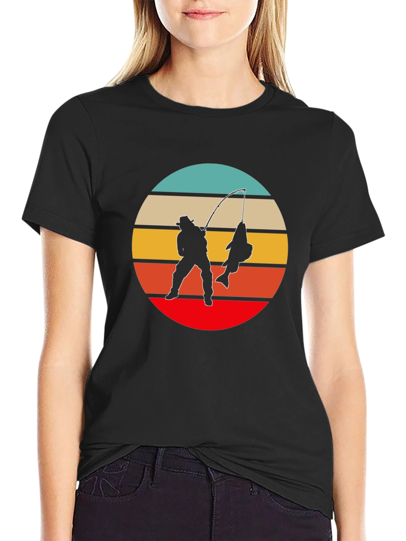 Retro Fishing T-Shirt - Fisherman Silhouette Design