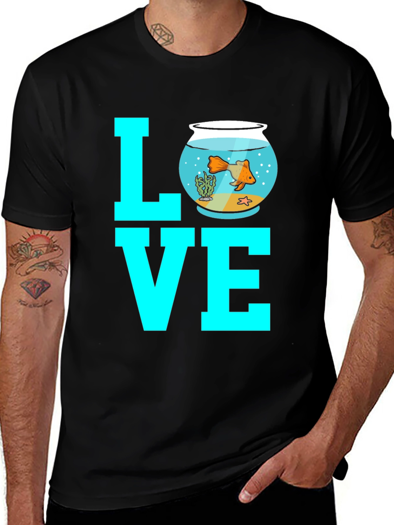 Goldfish Love Graphic Tee - Black Cotton Blend