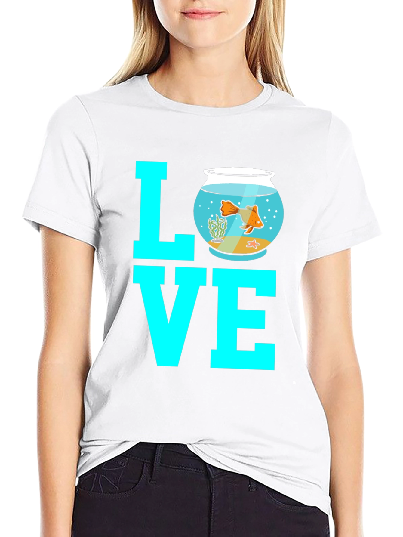 Goldfish Love Graphic Tee - Black Cotton Blend