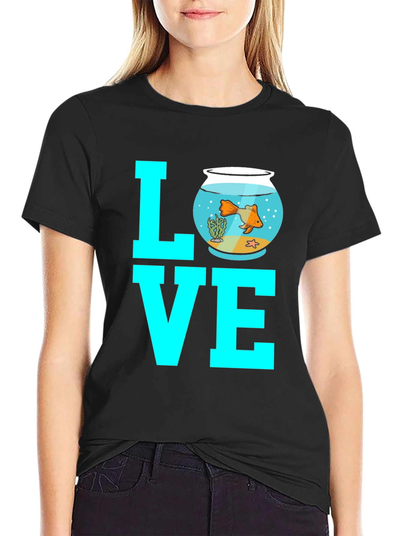 Goldfish Love Graphic Tee - Black Cotton Blend