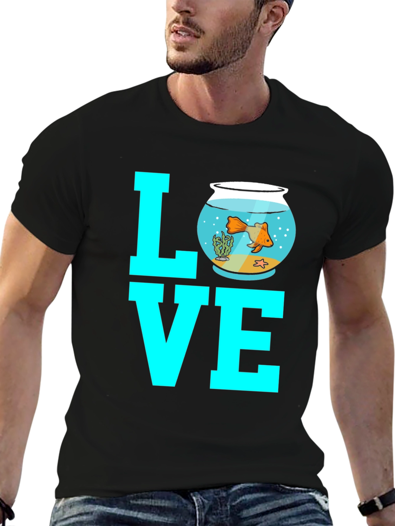 Goldfish Love Graphic Tee - Black Cotton Blend