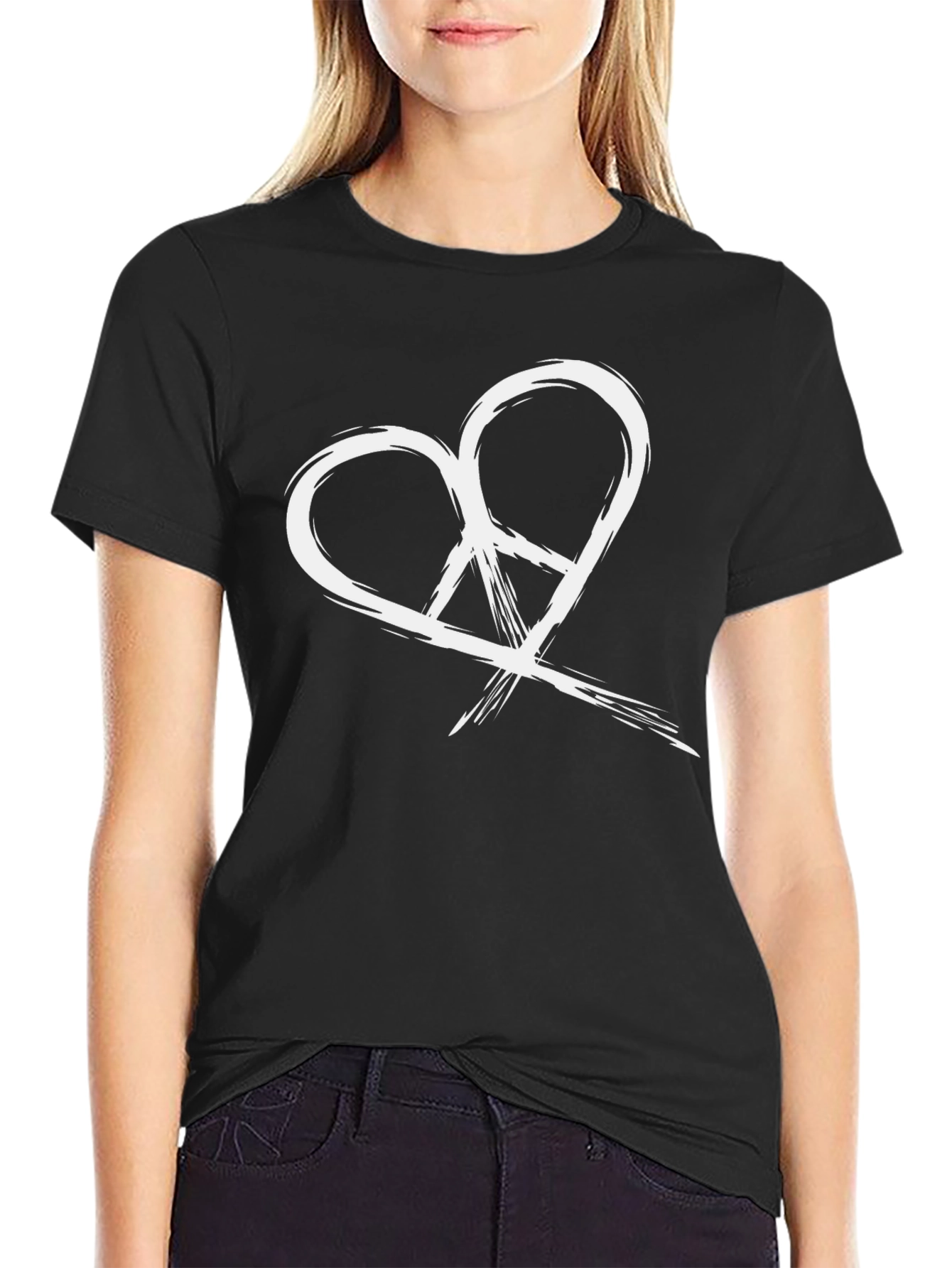 Heart Peace Sign Graphic Tee - Black