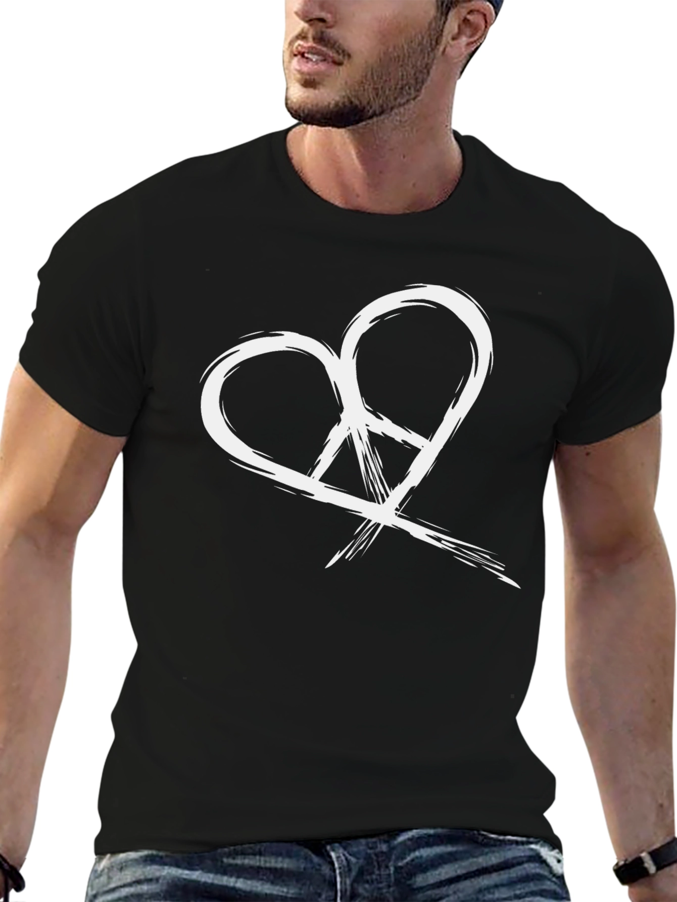 Heart Peace Sign Graphic Tee - Black