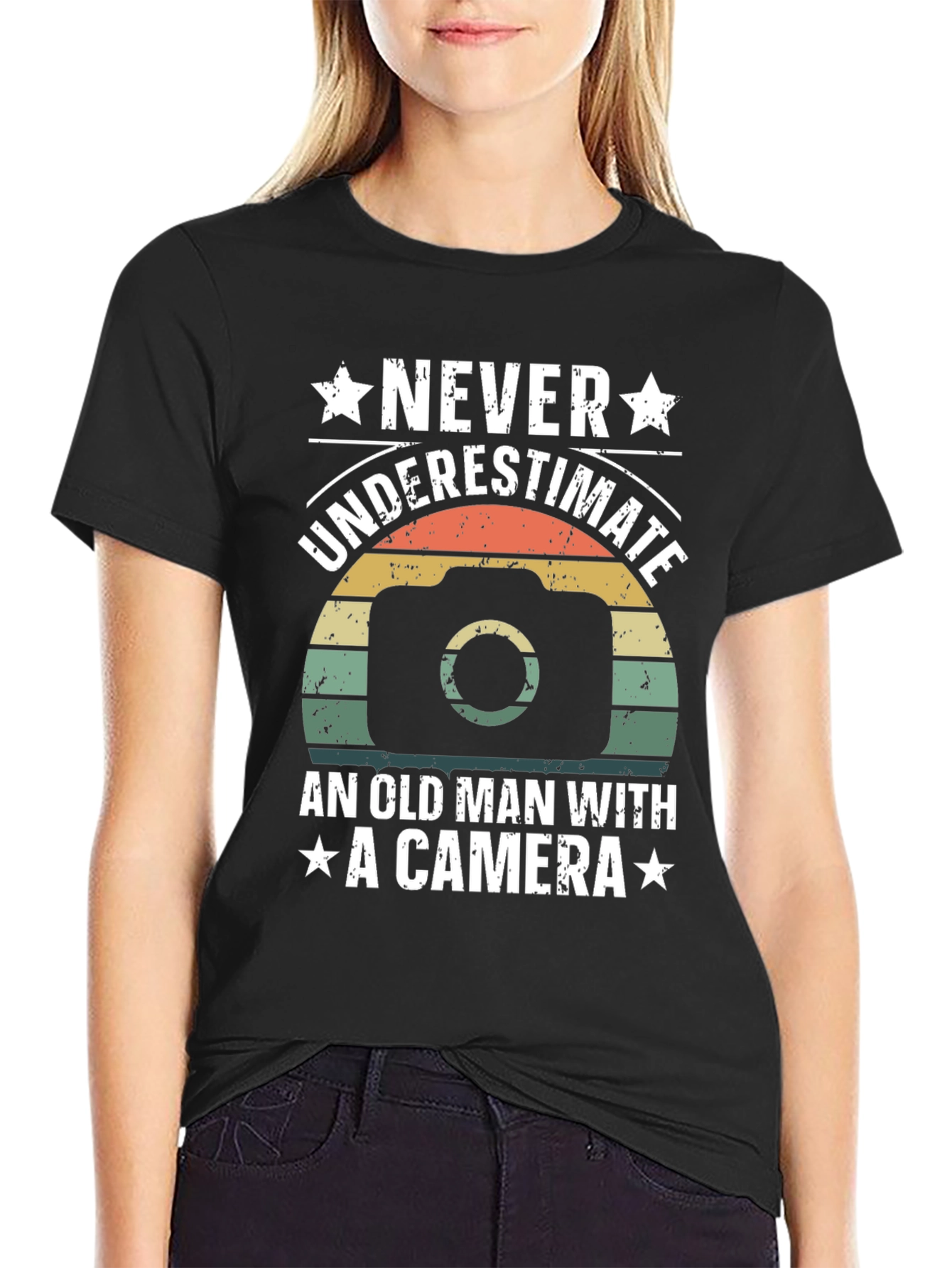 Never Underestimate Old Man Camera T-Shirt