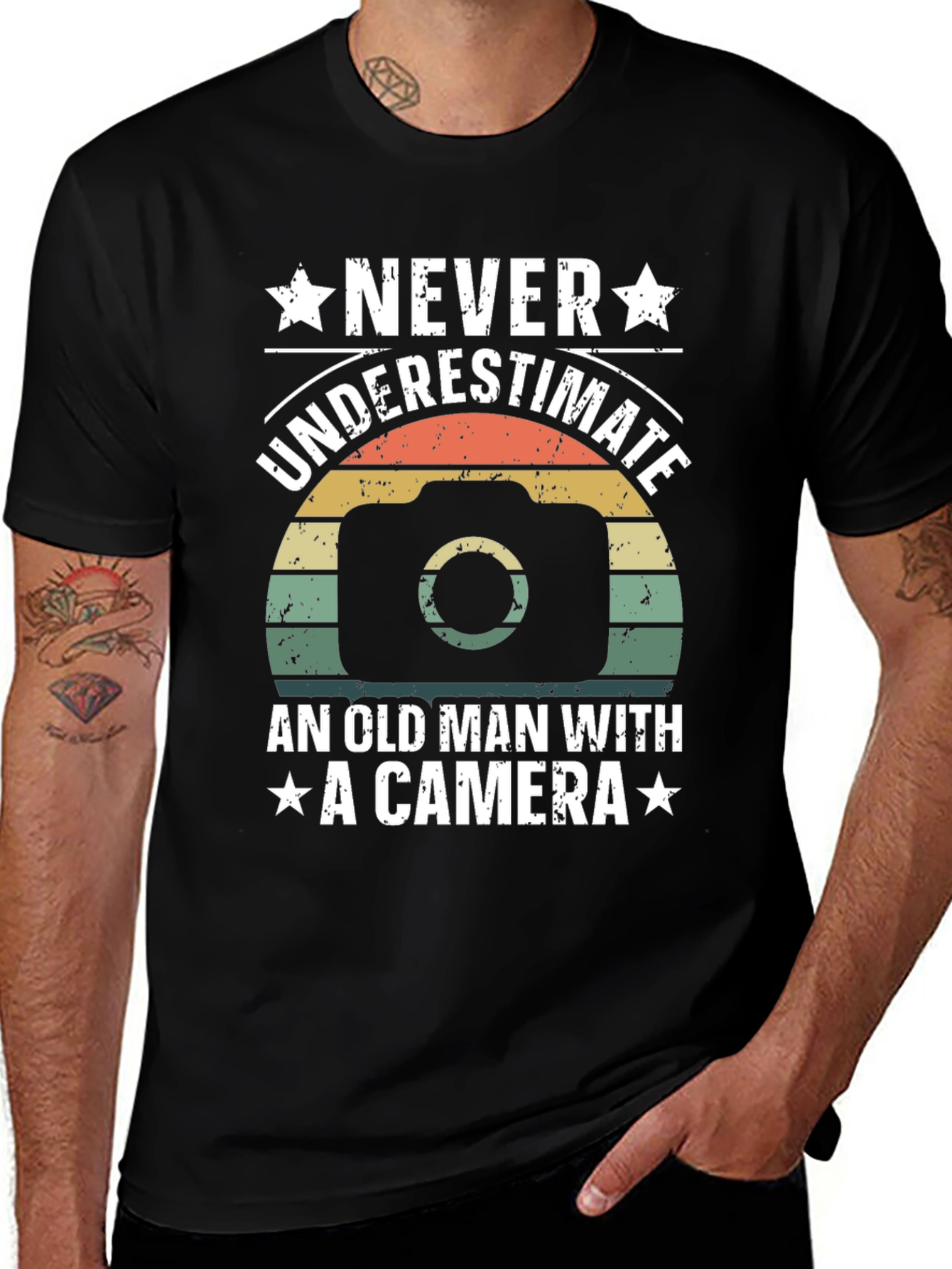 Never Underestimate Old Man Camera T-Shirt