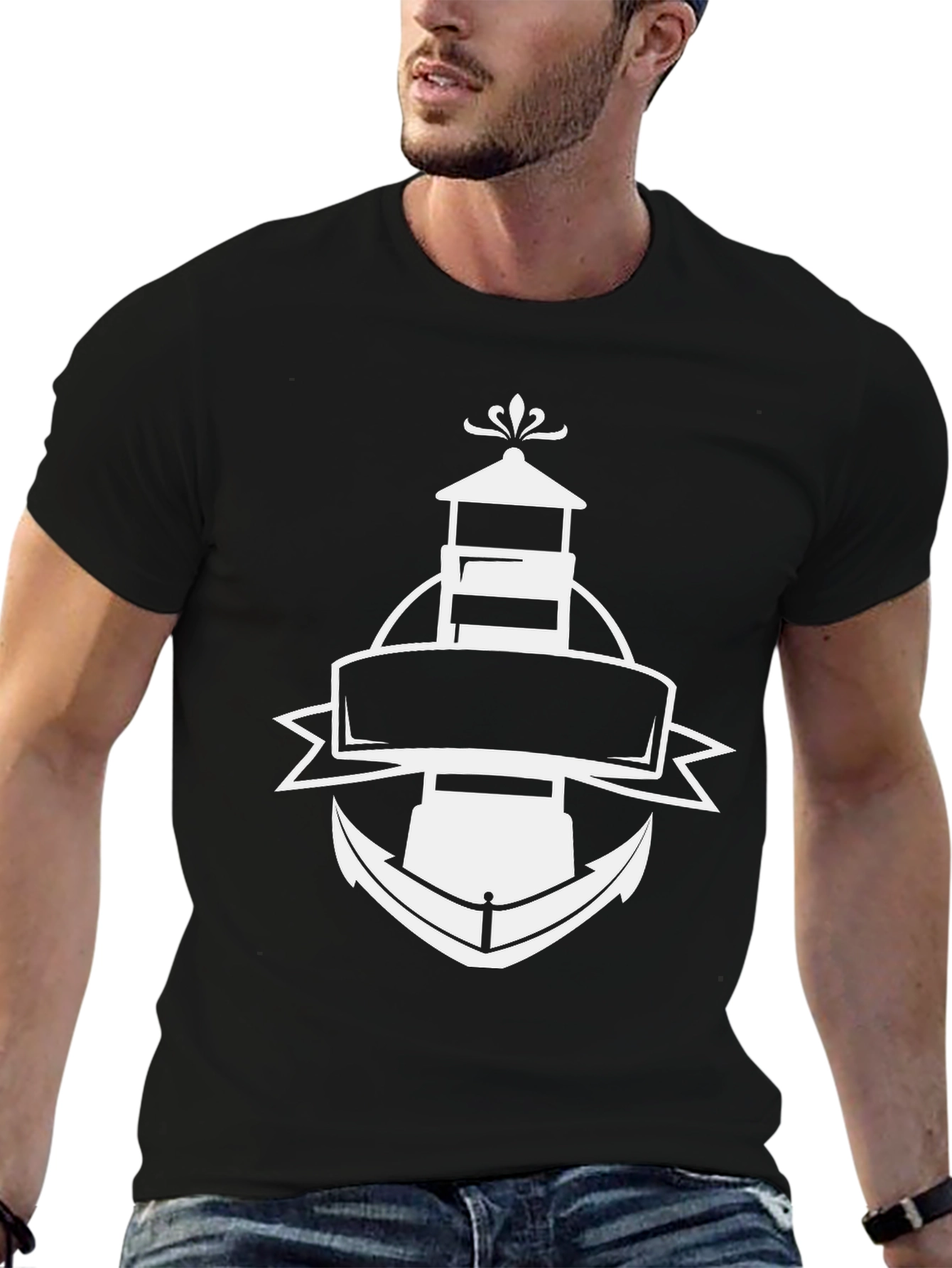 Nautical Lighthouse & Anchor Graphic Tee