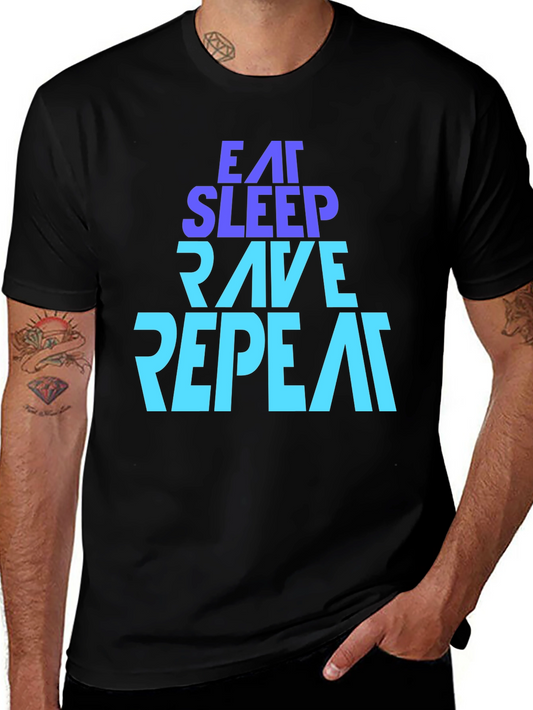 Eat Sleep Rave Repeat Graphic Tee - Black Cotton T-Shirt