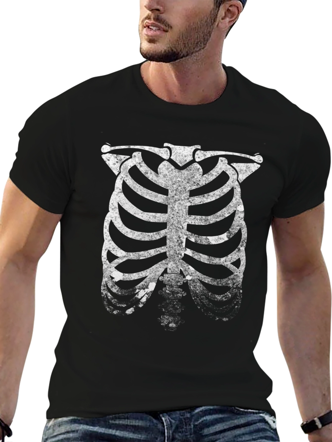 Skeleton Rib Cage Graphic Tee - Halloween Fun