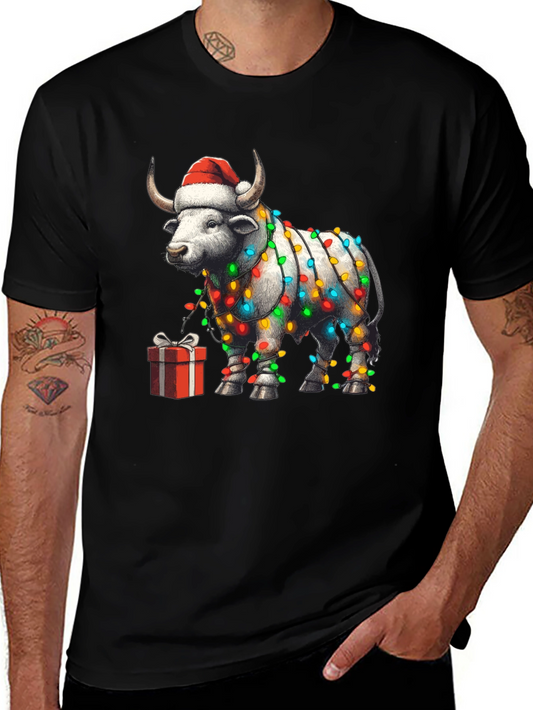 Festive Bull Christmas Lights T-Shirt
