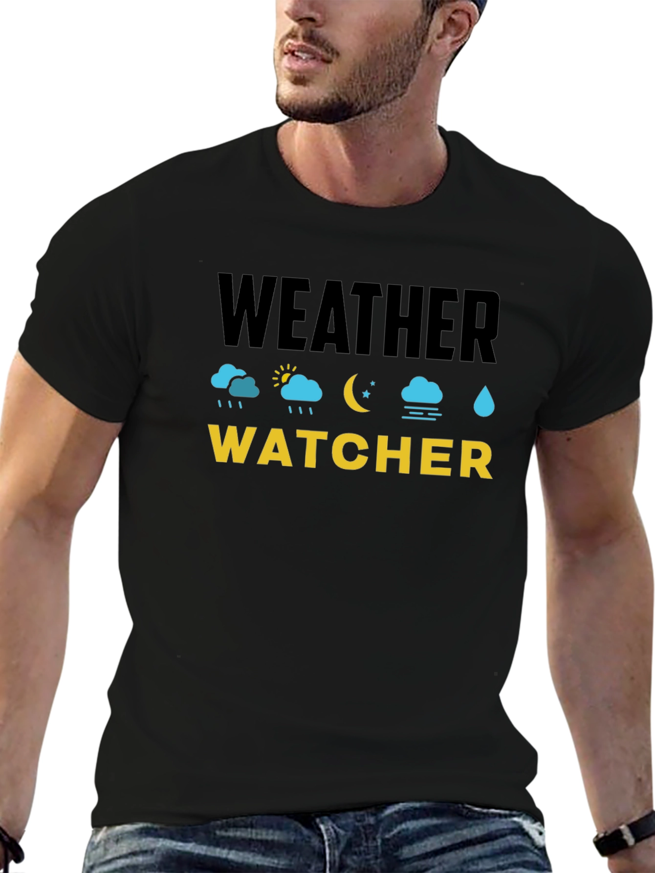 Weather Watcher Black Cotton T-Shirt