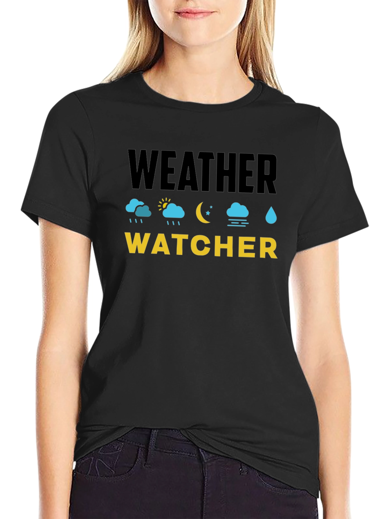 Weather Watcher Black Cotton T-Shirt